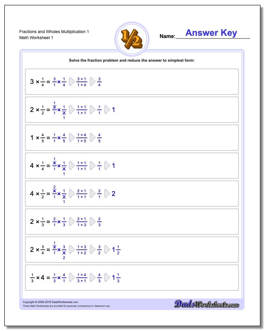 Fraction Multiplication - Free Printable First Grade Fraction Worksheets