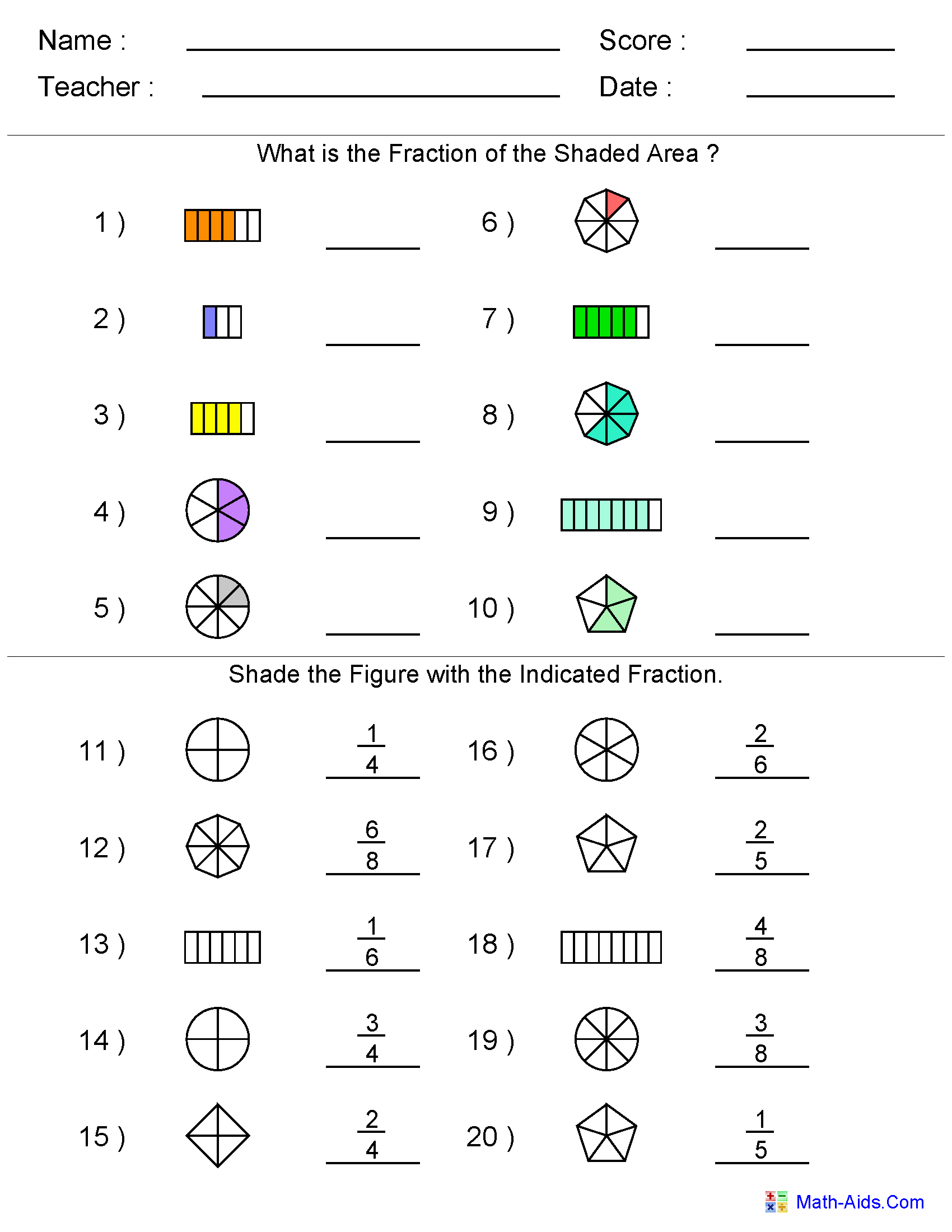 Fractions Worksheets | Printable Fractions Worksheets For Teachers - Free Printable First Grade Fraction Worksheets