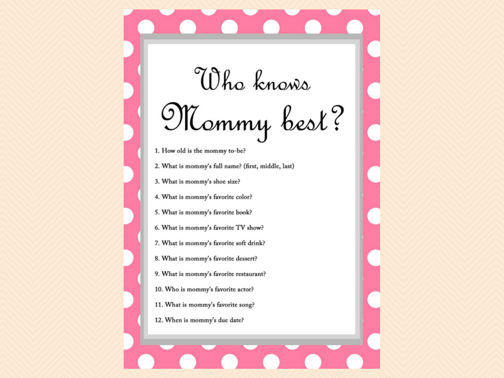 Free Baby Shower Game - Who Knows Mommy Best | Baby Shower Craft - Free Printable Baby Shower Games Who Knows Mommy The Best