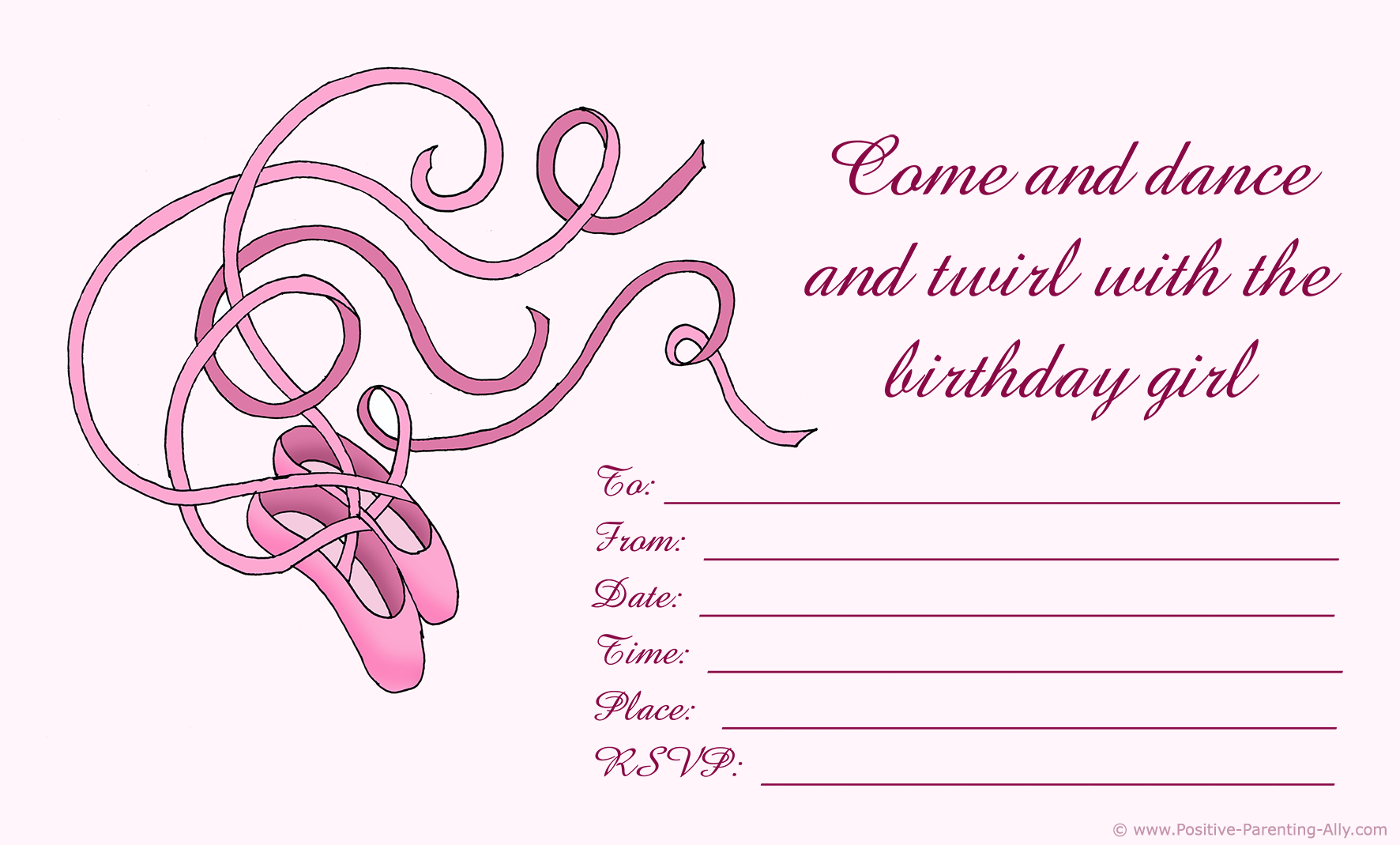 Free Birthday Invitations To Print For Kids: Choose Your Theme - Free Printable Ballerina Birthday Invitations