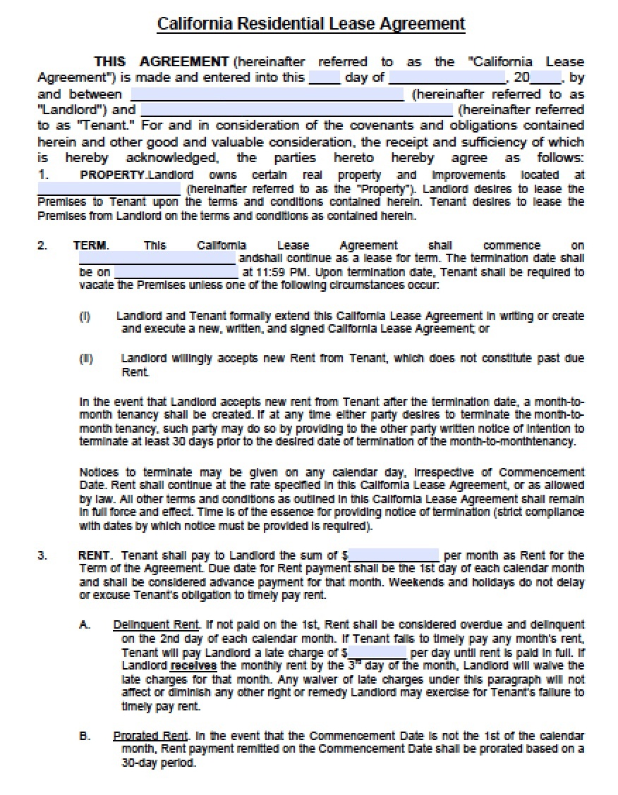 Free Printable California Residential Lease Agreement Free Printable 