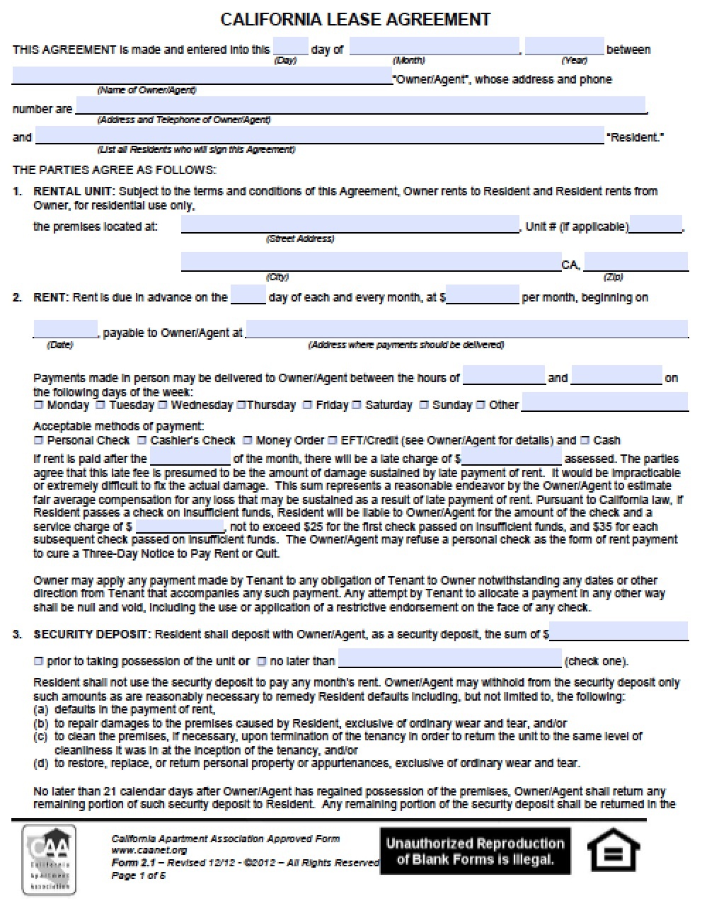 Free Printable California Residential Lease Agreement Free Printable A To Z