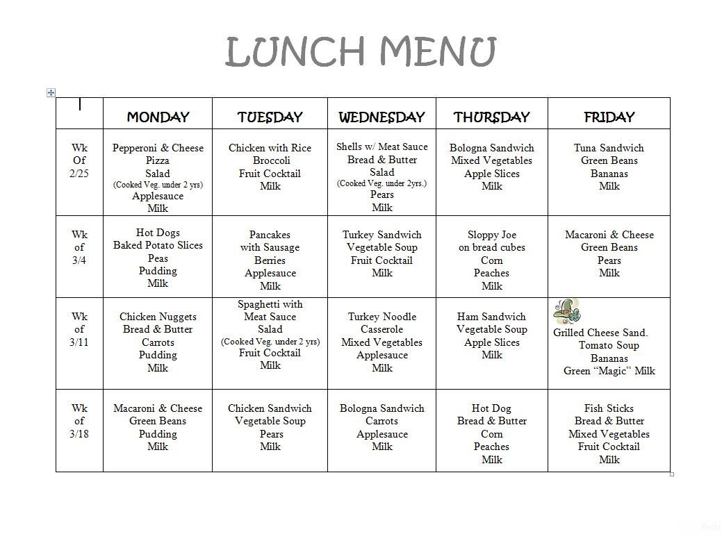 monthly menu template