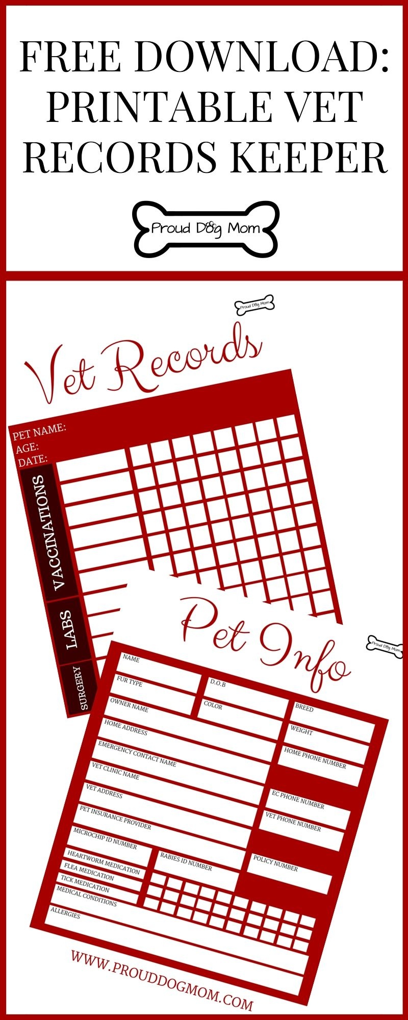 Free Download: Printable Vet Records Keeper | Pets | Dogs, Puppies - Free Printable Pet Health Record