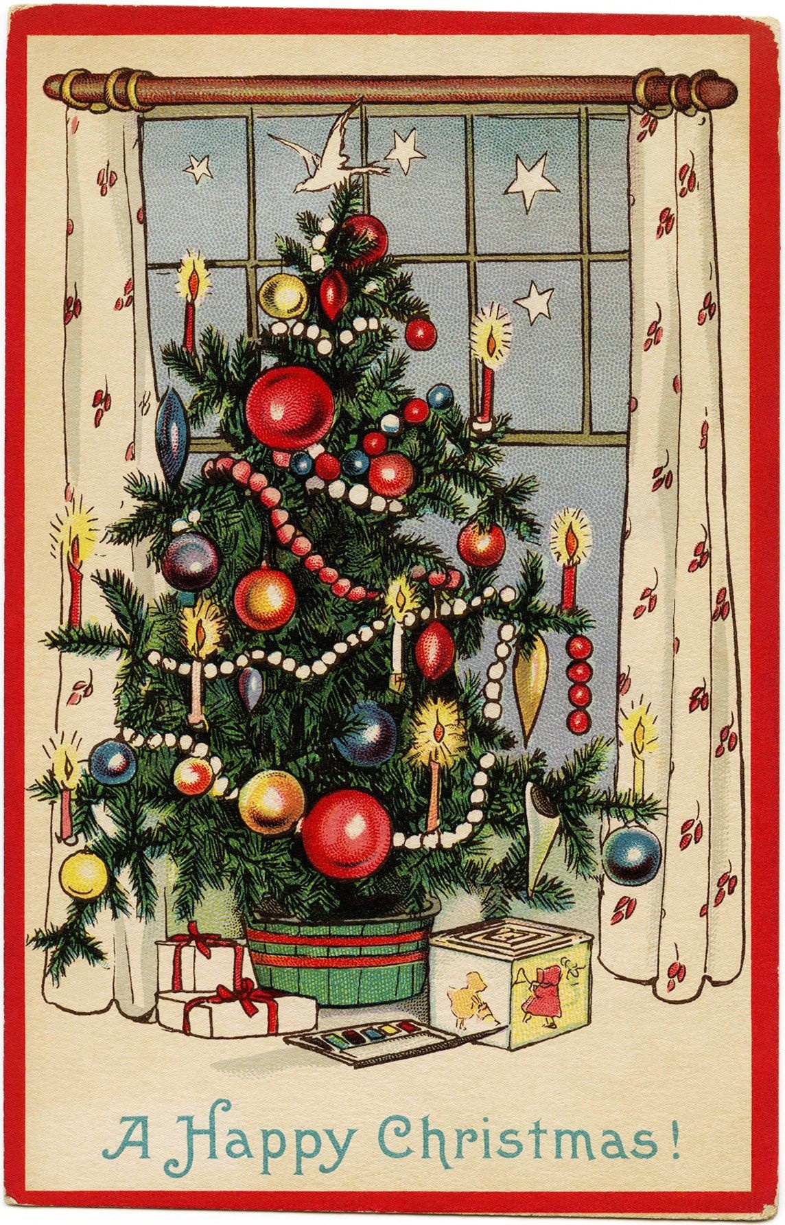Free Freebie Printable Vintage Christmas Postcard, Christmas Tree - Free Printable Vintage Christmas Images