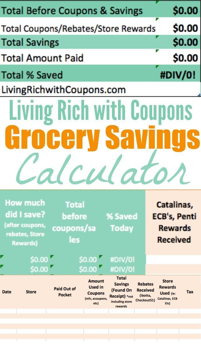 Free Grocery Savings Calculator From Lrwc | Tips | Saving Money - Free Printable Coupon Spreadsheet