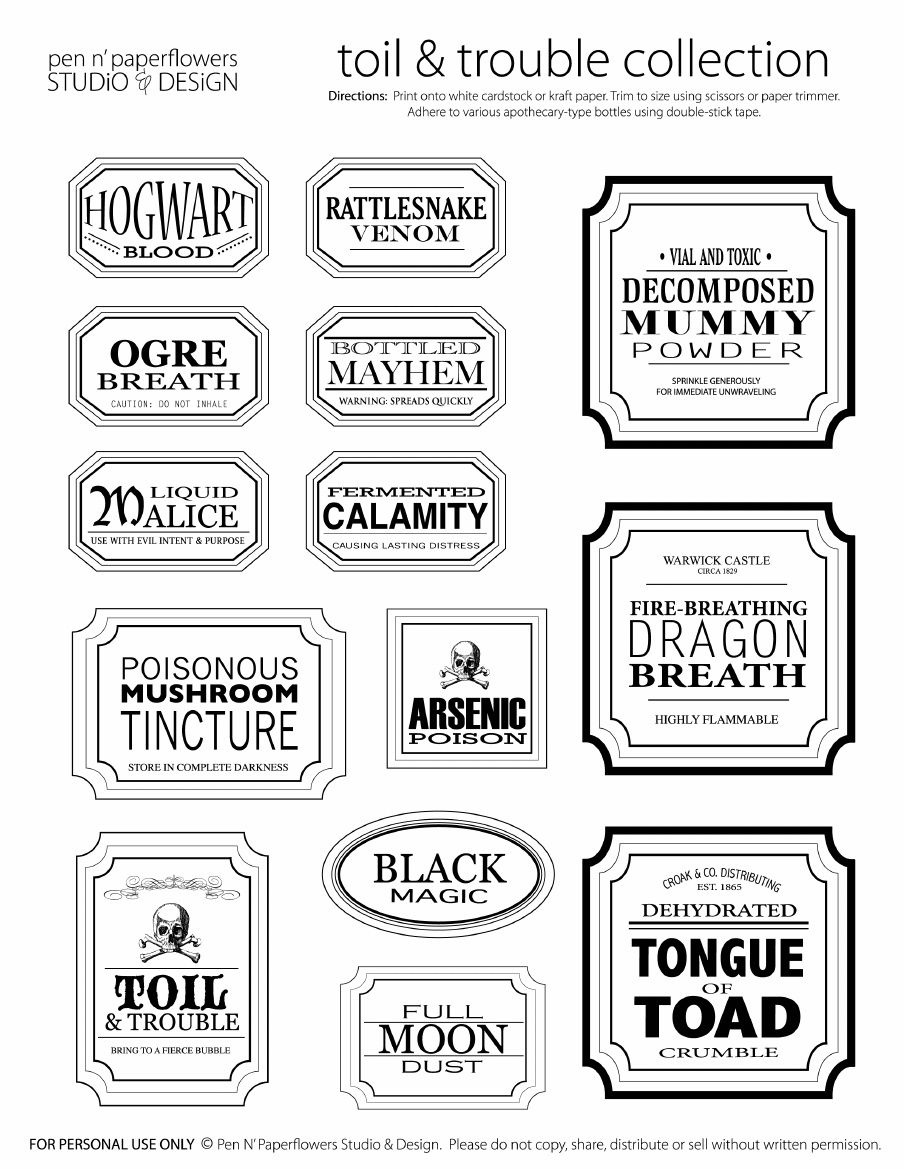 Free Halloween Printable Apothecary Jar Labels | Toil &amp;amp; Trouble | En - Free Printable Apothecary Jar Labels