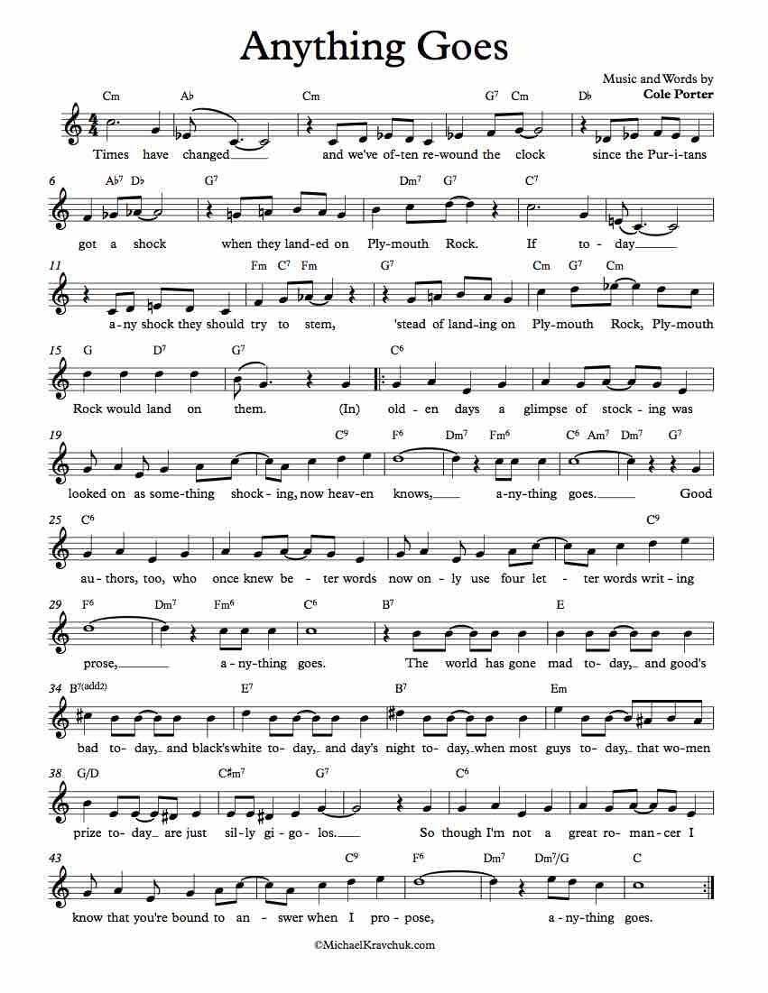 Free Lead Sheet – Anything Goes In 2019 | Sheet Music | Clarinet - Free Printable Clarinet Sheet Music