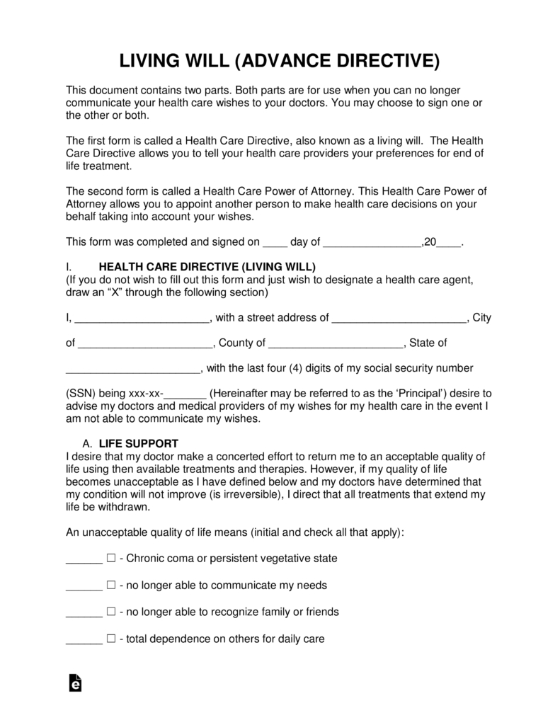 Free Living Will Forms (Advance Directive) | Medical Poa - Pdf - Free Printable Living Will Forms Florida