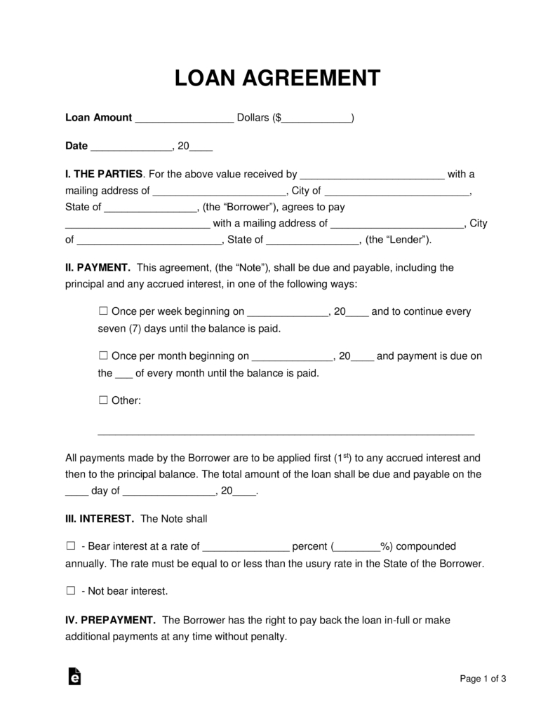 Free Loan Agreement Templates - Pdf | Word | Eforms – Free Fillable - Free Printable Personal Loan Forms