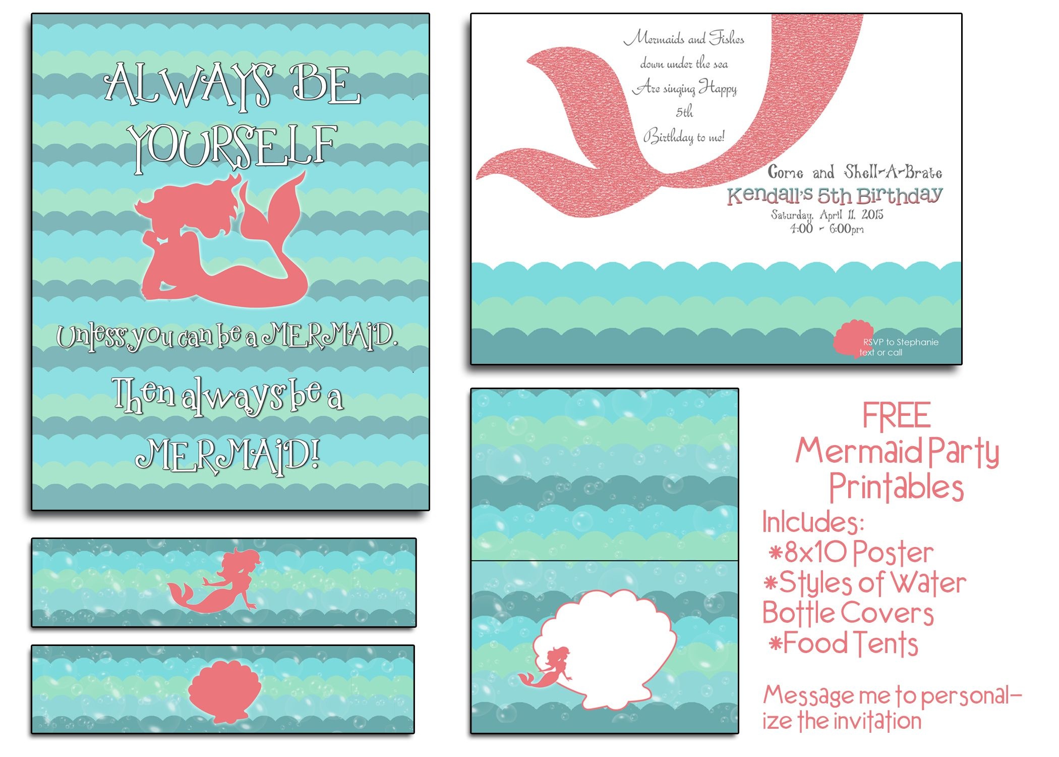 Free Mermaid Party Printables! I Will Even Customize The Invite At - Mermaid Birthday Invitations Free Printable