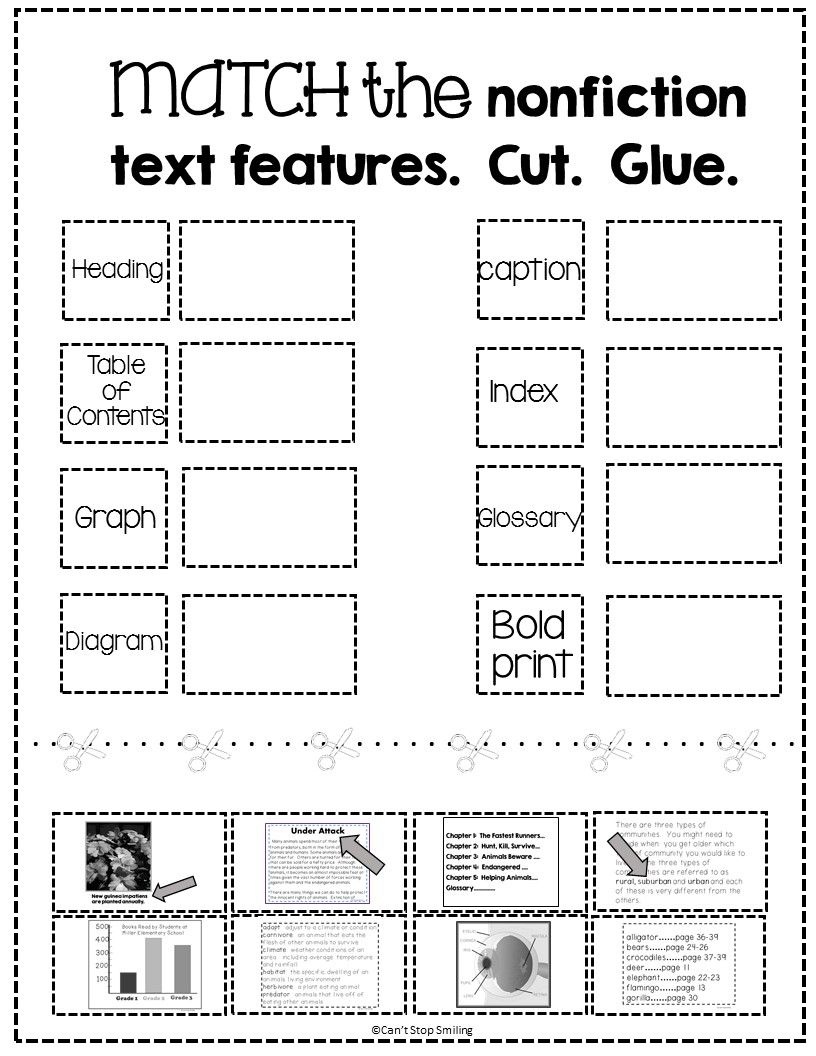 Free Nonfiction Text Features Matching Activity | Tpt Free Lessons - Free Library Skills Printable Worksheets