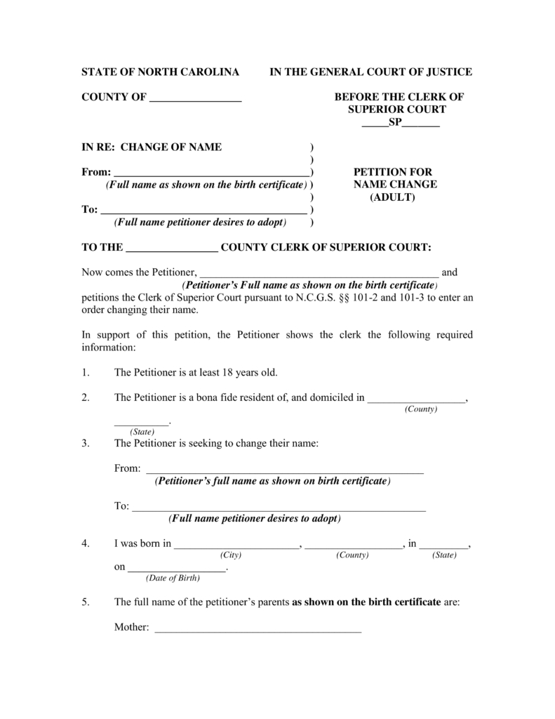 Free North Carolina Name Change Forms - How To Change Your Name In - Free Printable Divorce Papers For North Carolina