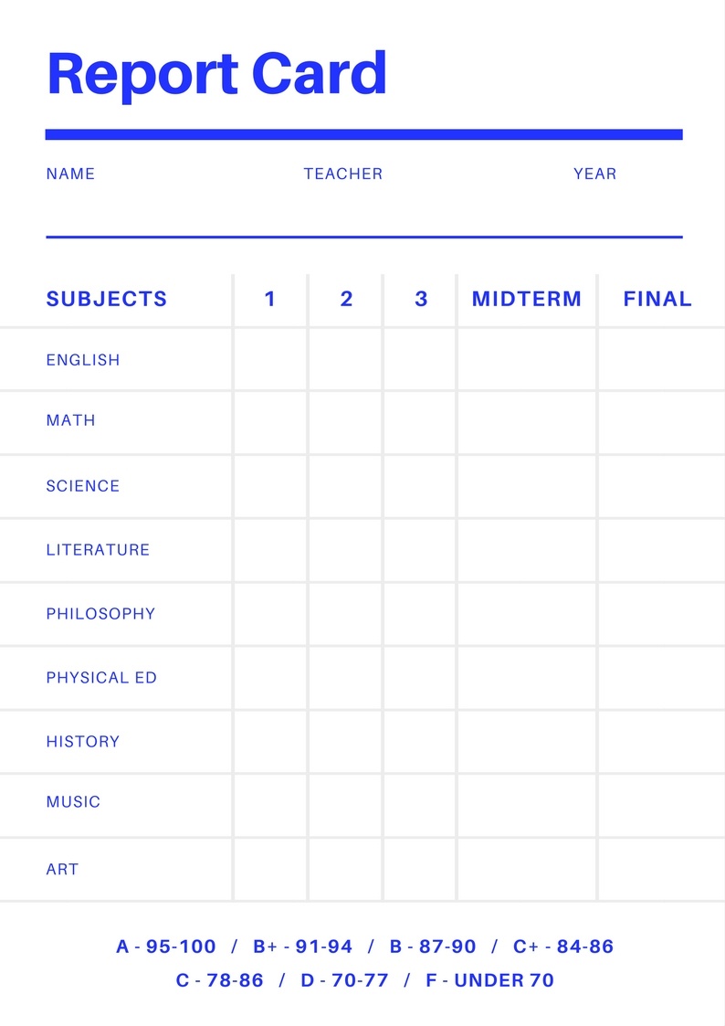 Free Online Report Card Maker: Design A Custom Report Card In Canva - Free Printable Grade Cards