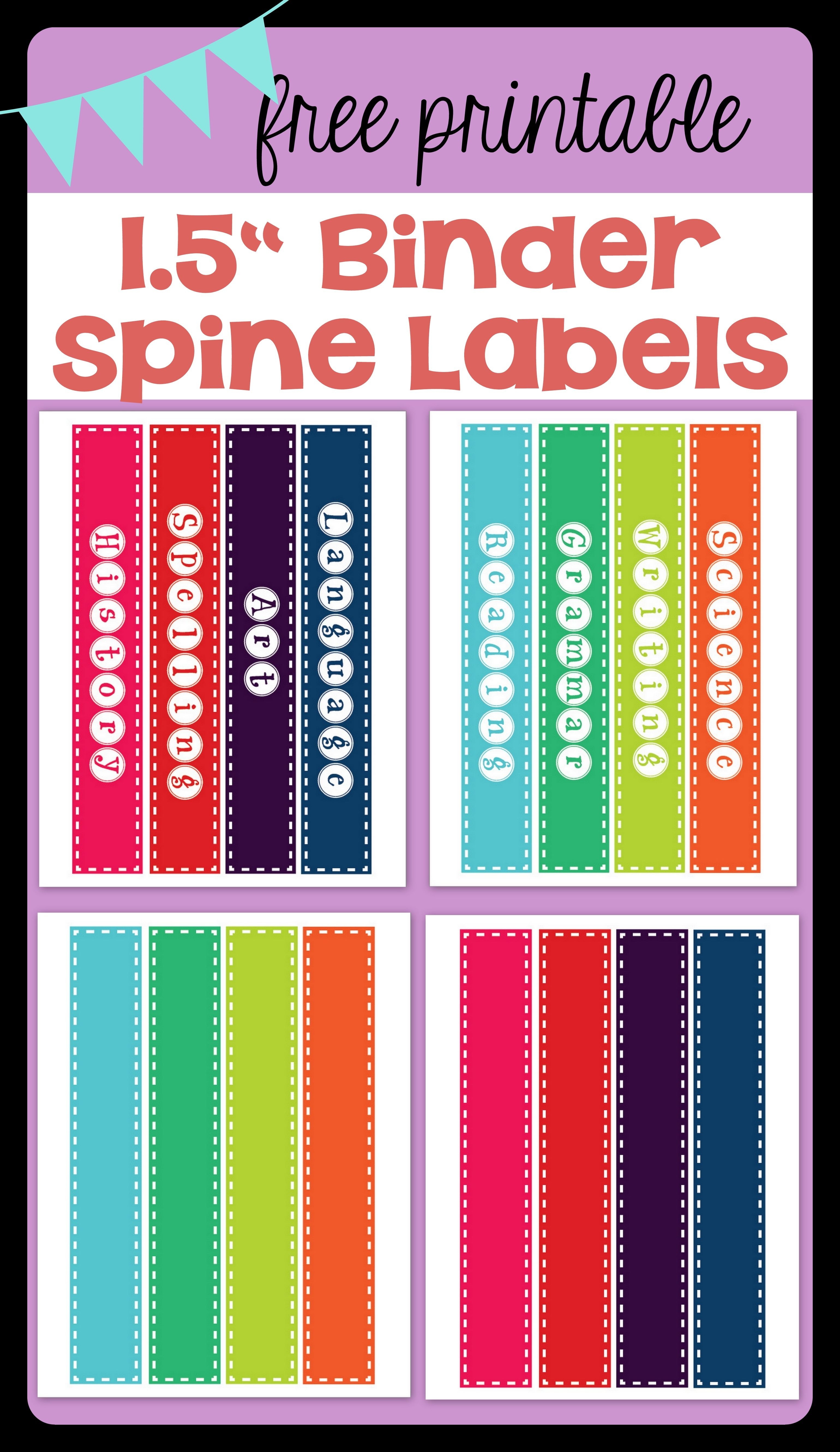 Free Printable 1.5&amp;quot; Binder Spine Labels For Basic School Subjects - Printable Binder Spine Inserts Free