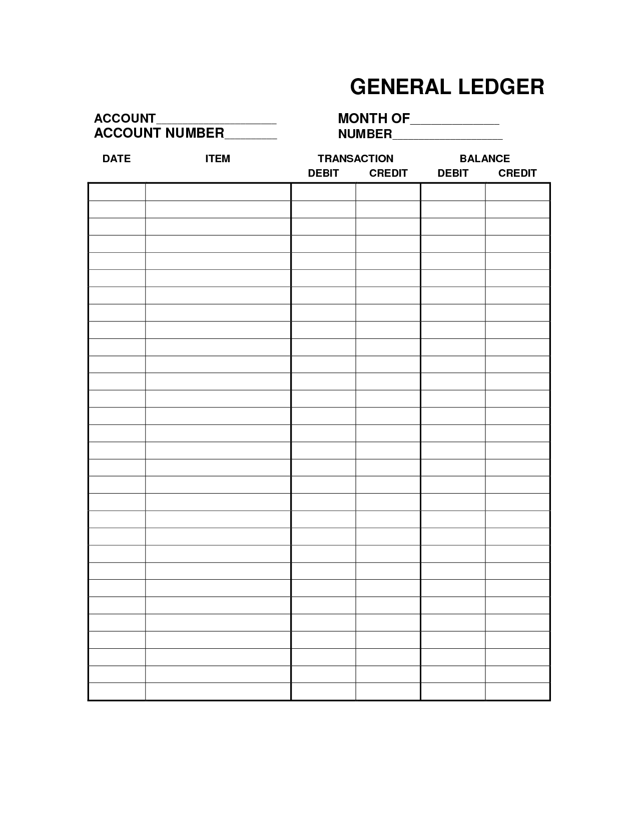 Free Printable Bookkeeping Sheets | General Ledger Free Office Form - Free Printable Finance Sheets