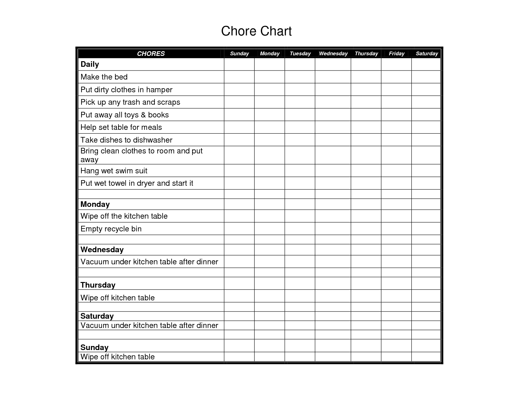 Free Printable Chore Charts | Printable Chore Chart 8 9 Years Old - Free Printable Chore Charts For 7 Year Olds