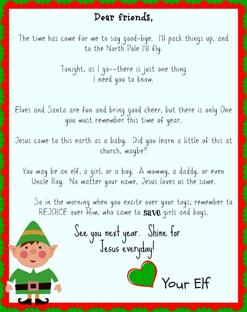 Free Printable Elf On The Shelf Goodbye Letter {Jesus Focused} | The - Elf On A Shelf Goodbye Letter Free Printable