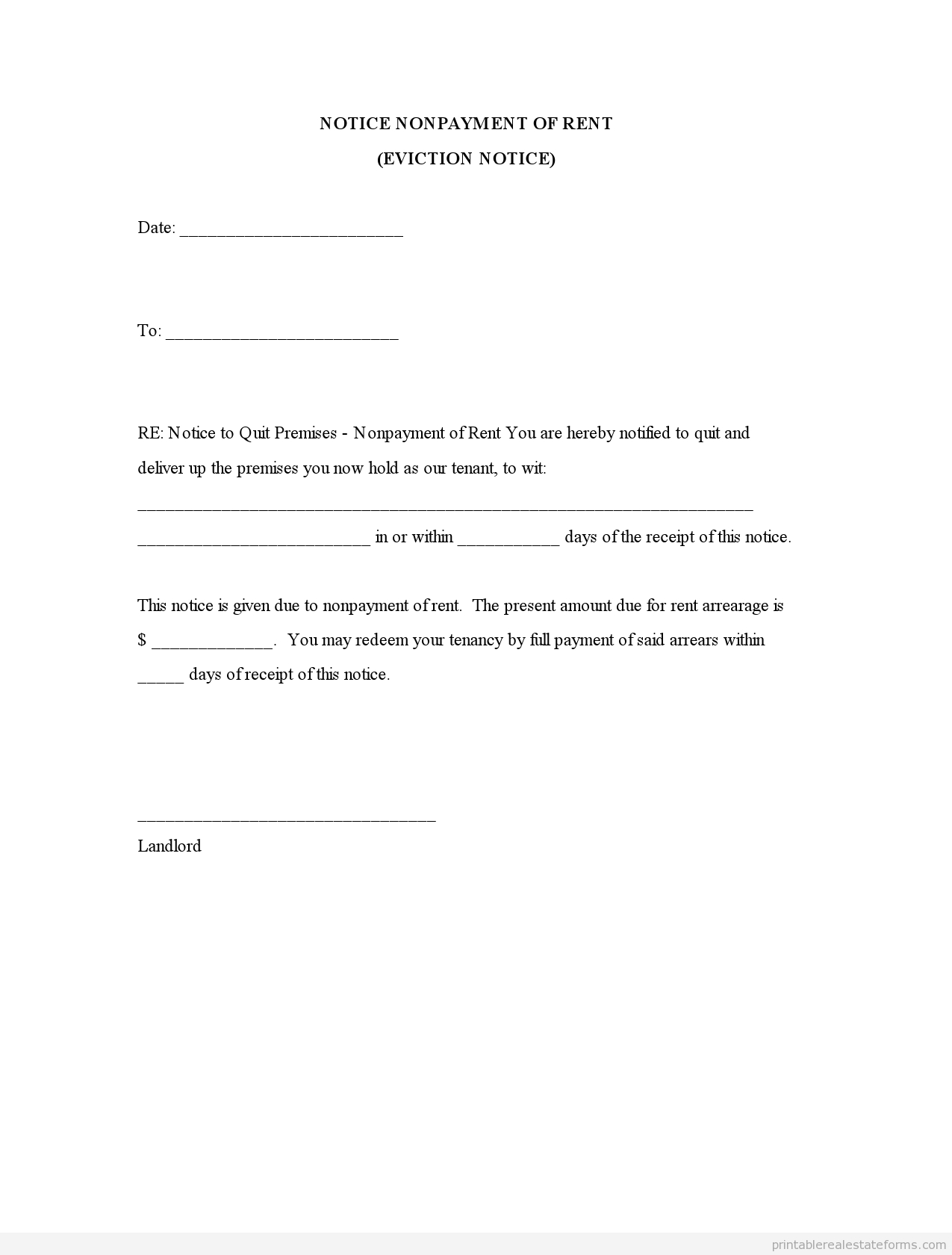 Free Printable Eviction Notice | Free Notice Nonpayment Of Rent Form - Free Printable Eviction Notice