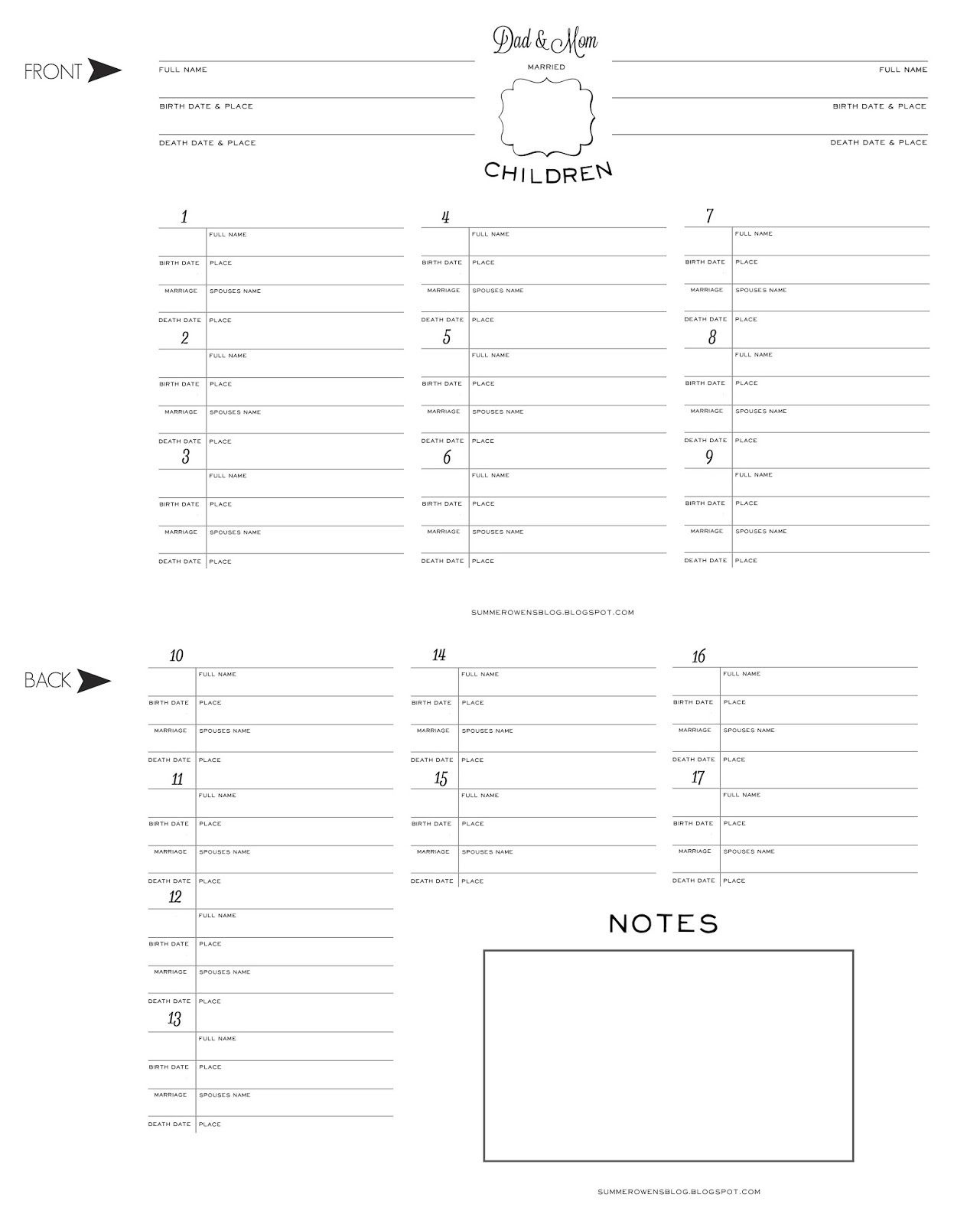 Free Printable - Family Group Sheet, Family Group Record, Extra - Free Printable Family Tree Charts