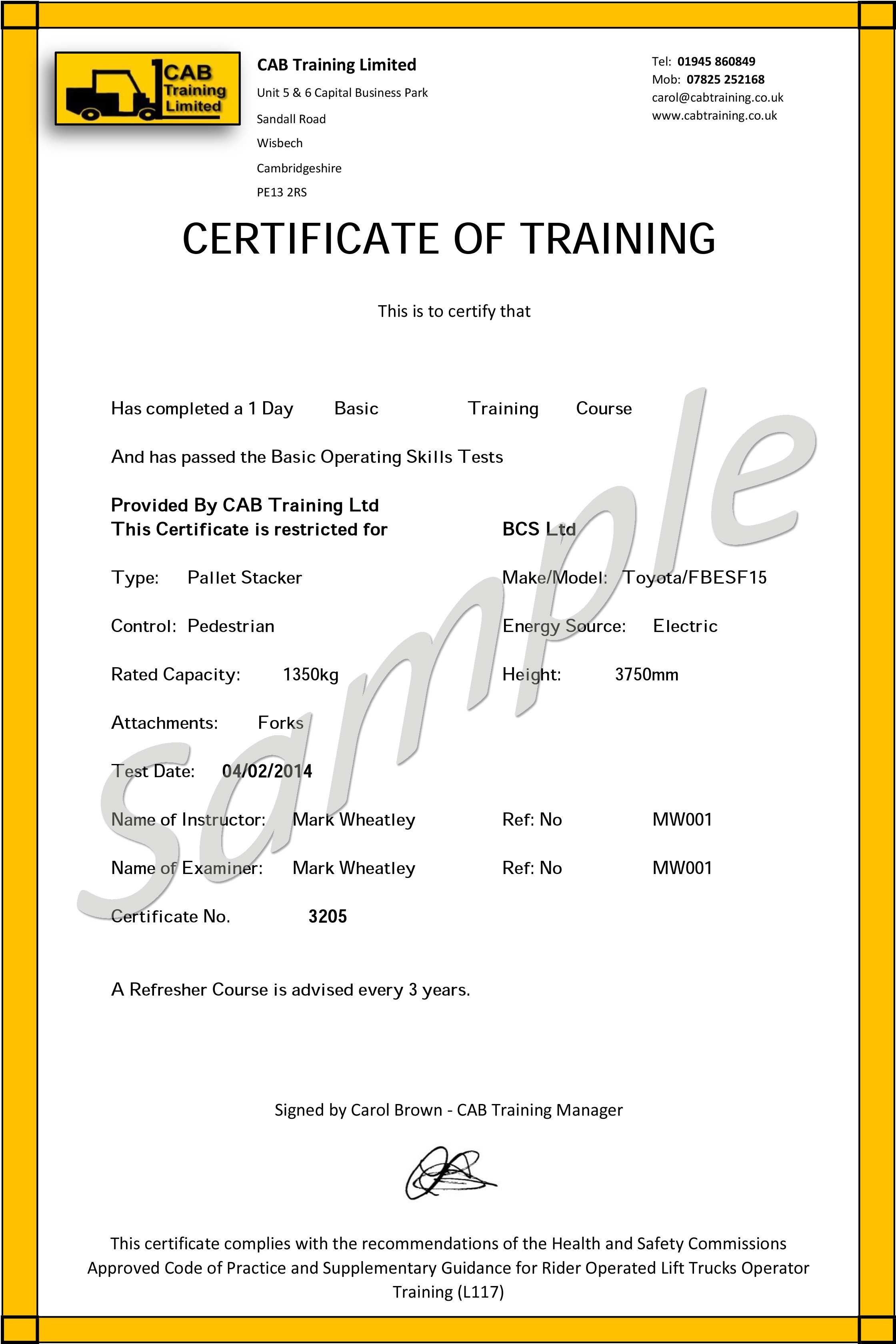 Forklift Certification Card Template Free