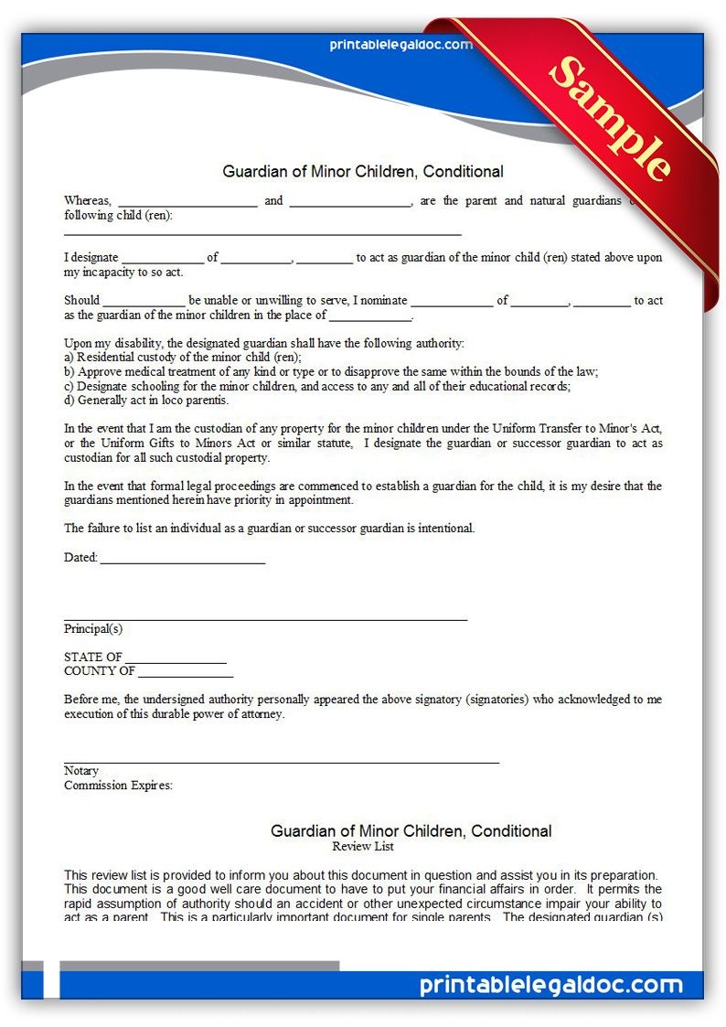 Free Printable Guardian Of Minor Children, Conditional | Sample - Free Printable Legal Documents