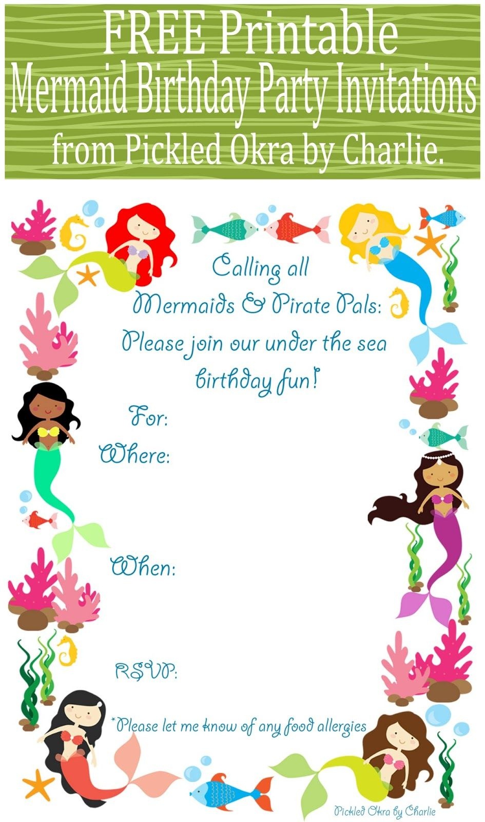 Free Printable Mermaid Birthday Party Invitations For Your Next - Mermaid Birthday Invitations Free Printable