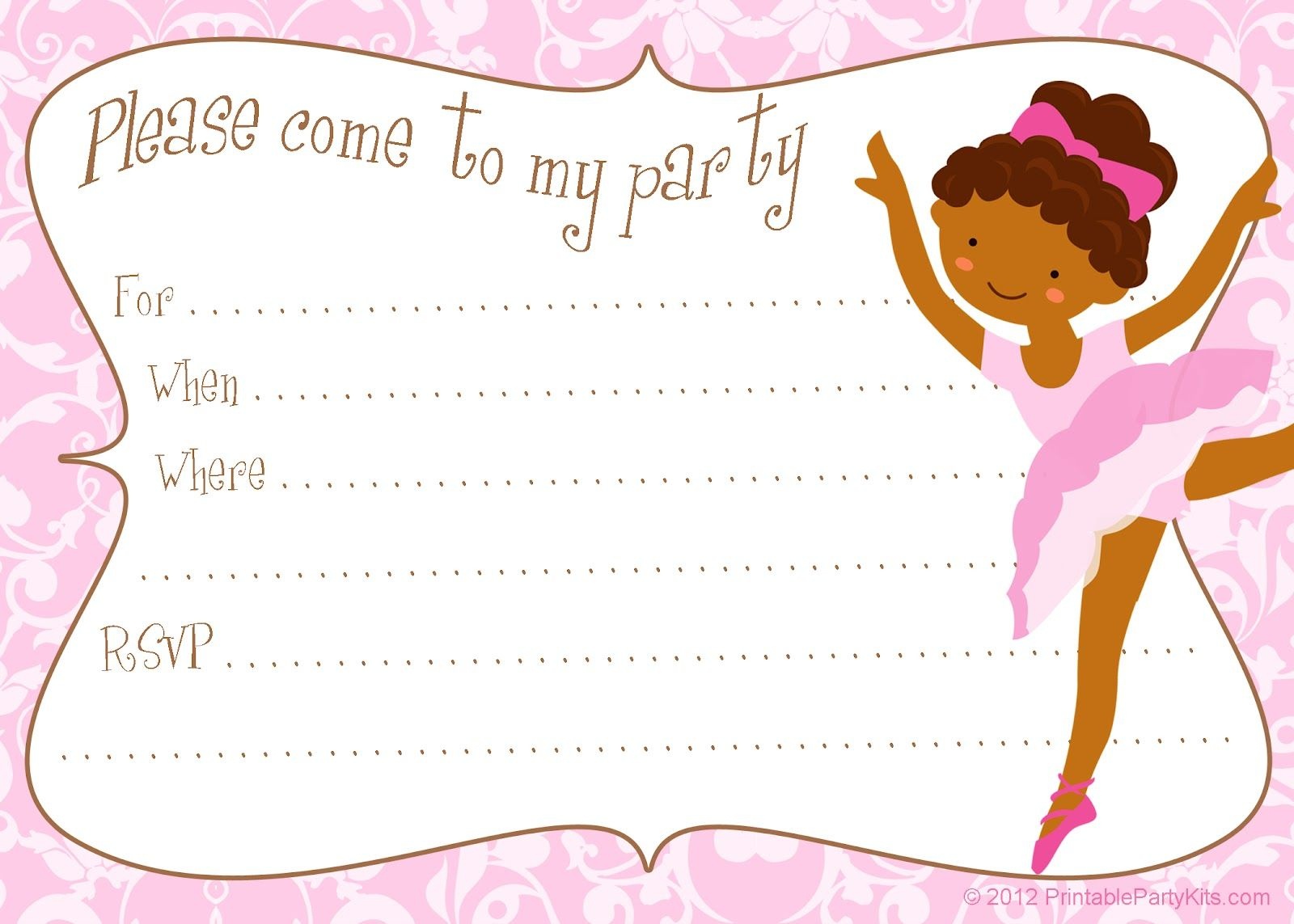 Free Printable Party Invitations: Printable Free Ballerina Party - Free Printable Ballerina Birthday Invitations