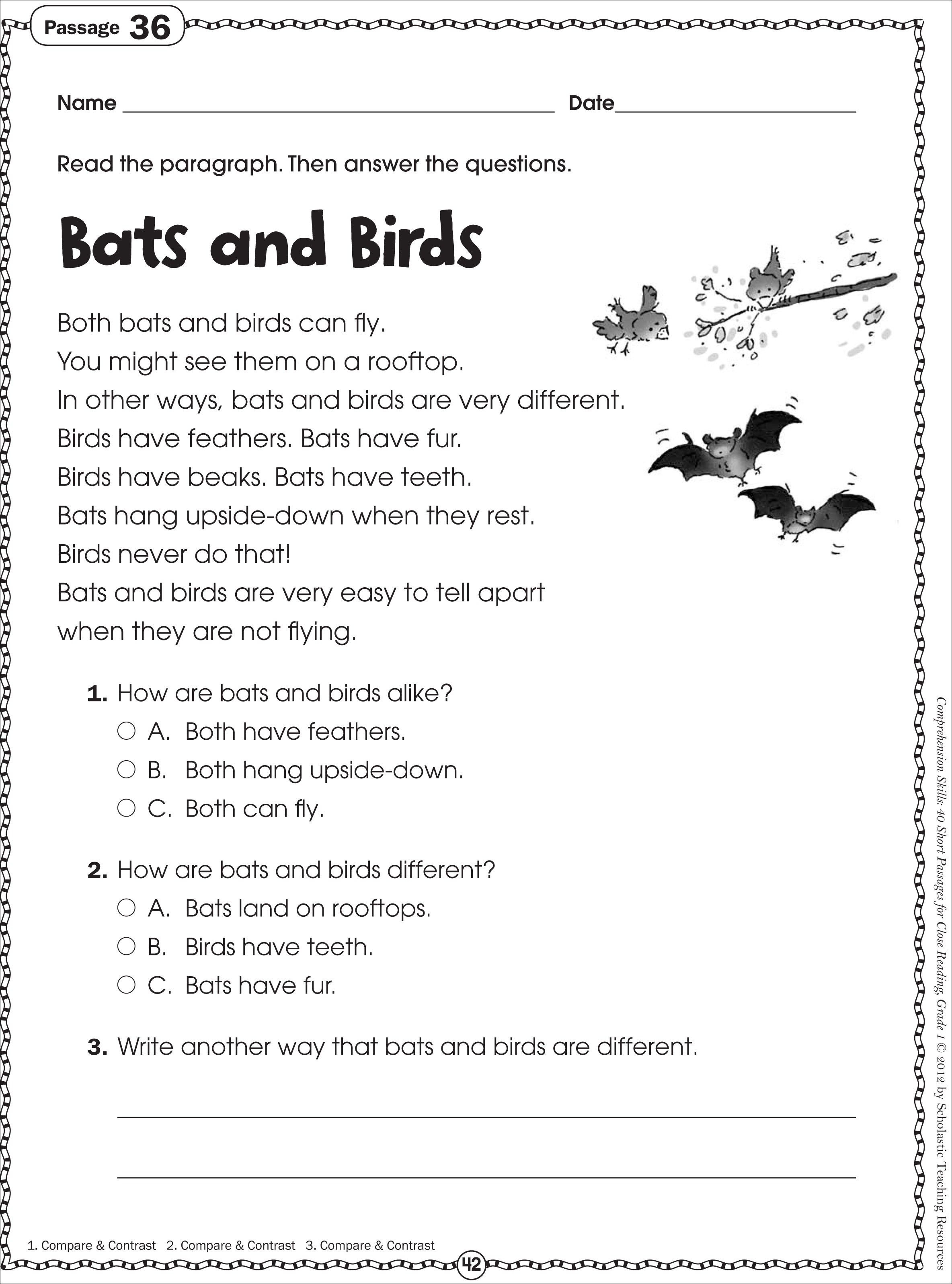 Free Printable Reading Comprehension Worksheets For Kindergarten - Free Printable Short Stories For 4Th Graders