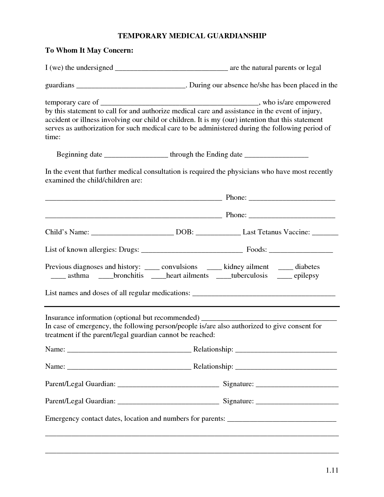 Free Printable Temporary Guardianship Forms | Forms | Child Custody - Free Printable Legal Documents Forms