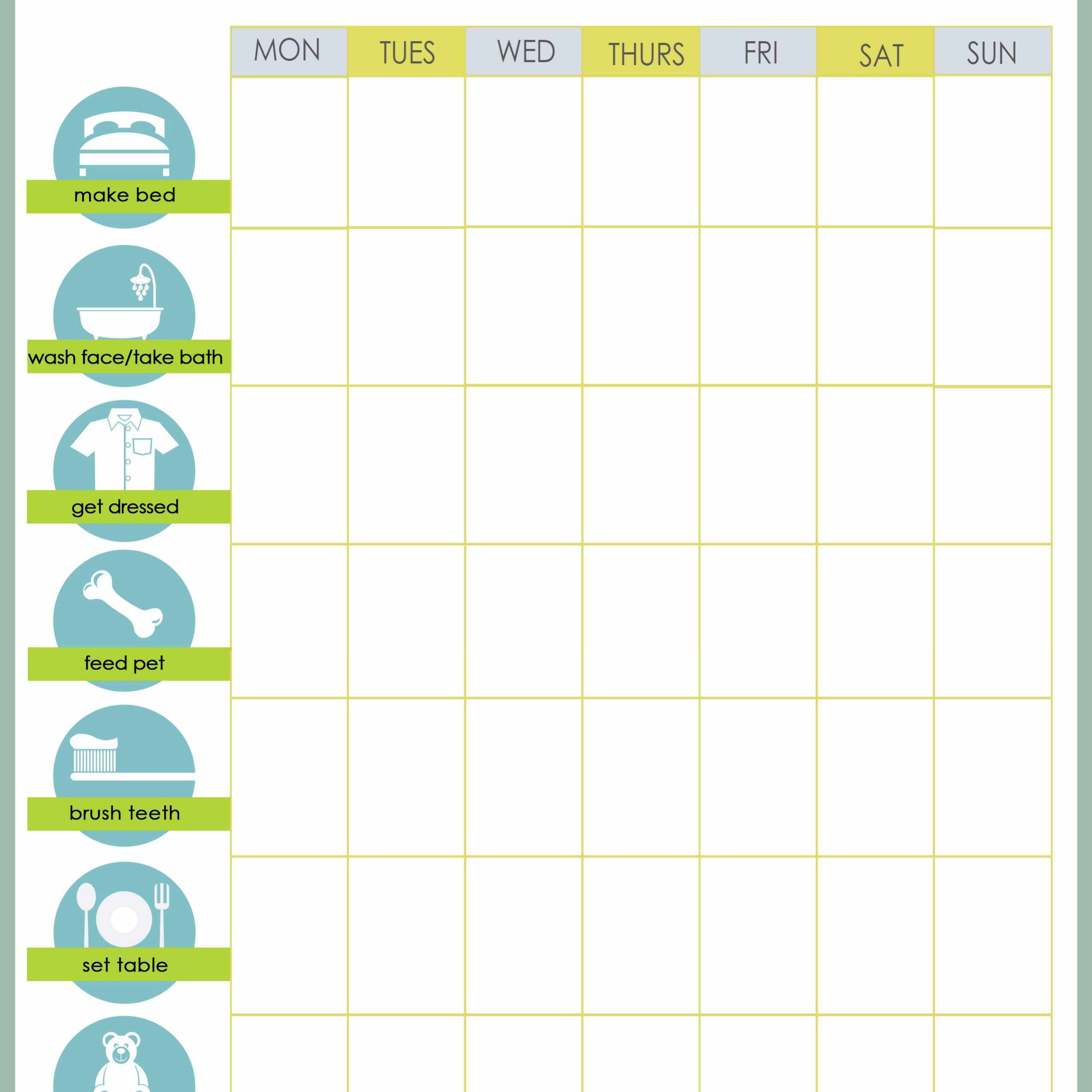 Printable Chart For Weekly Chores Tuesday Thru Sat