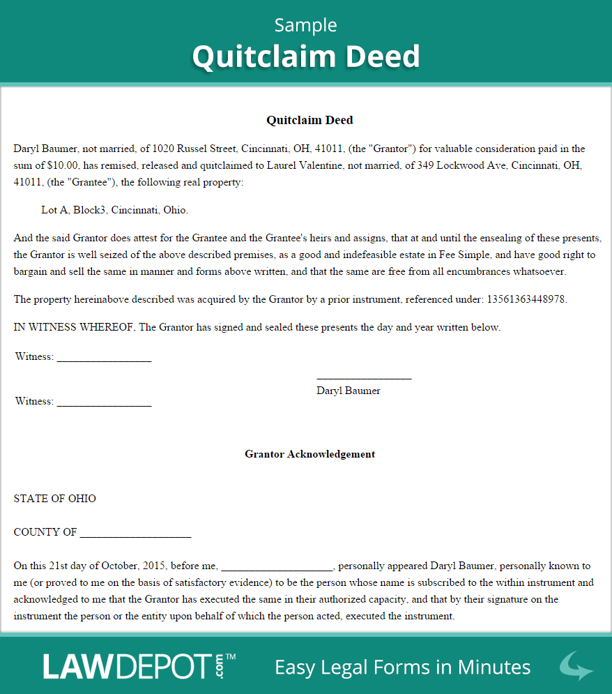 Free Quitclaim Deed - Create, Download, And Print | Lawdepot (Us) - Free Printable Quit Claim Deed Washington State Form
