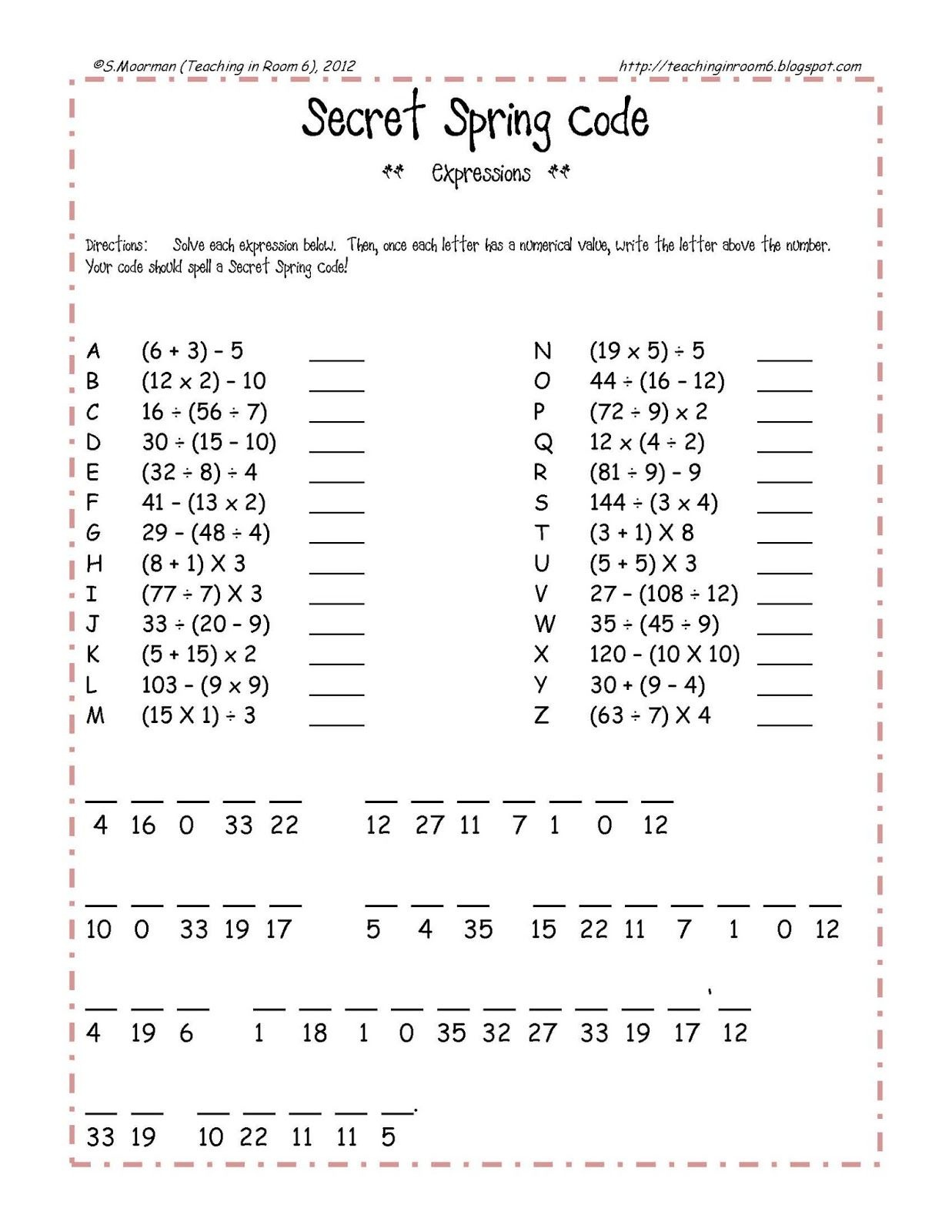 Free Spring Themed Order Of Operations Review Sheet. Quick, Fun, And - Free Printable Math Worksheets 6Th Grade Order Operations