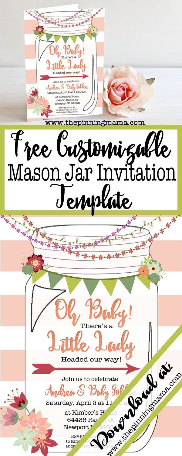 Free Template For A Mason Jar Invitation - Perfect For A Southern Or - Free Mason Jar Wedding Invitation Printable Templates