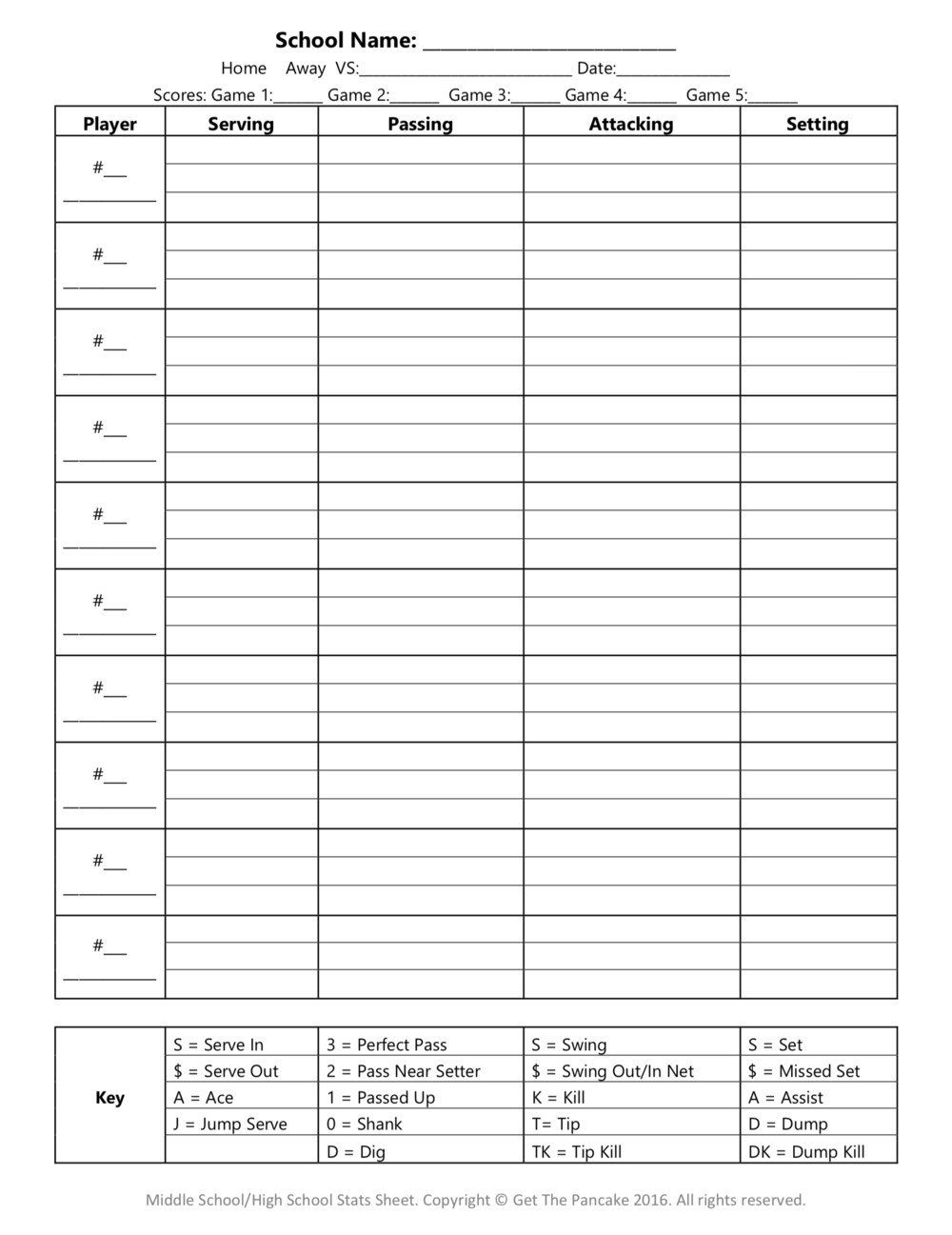 Free Volleyball Stats Sheets — Get The Pancake | A Website For - Printable Volleyball Stat Sheets Free
