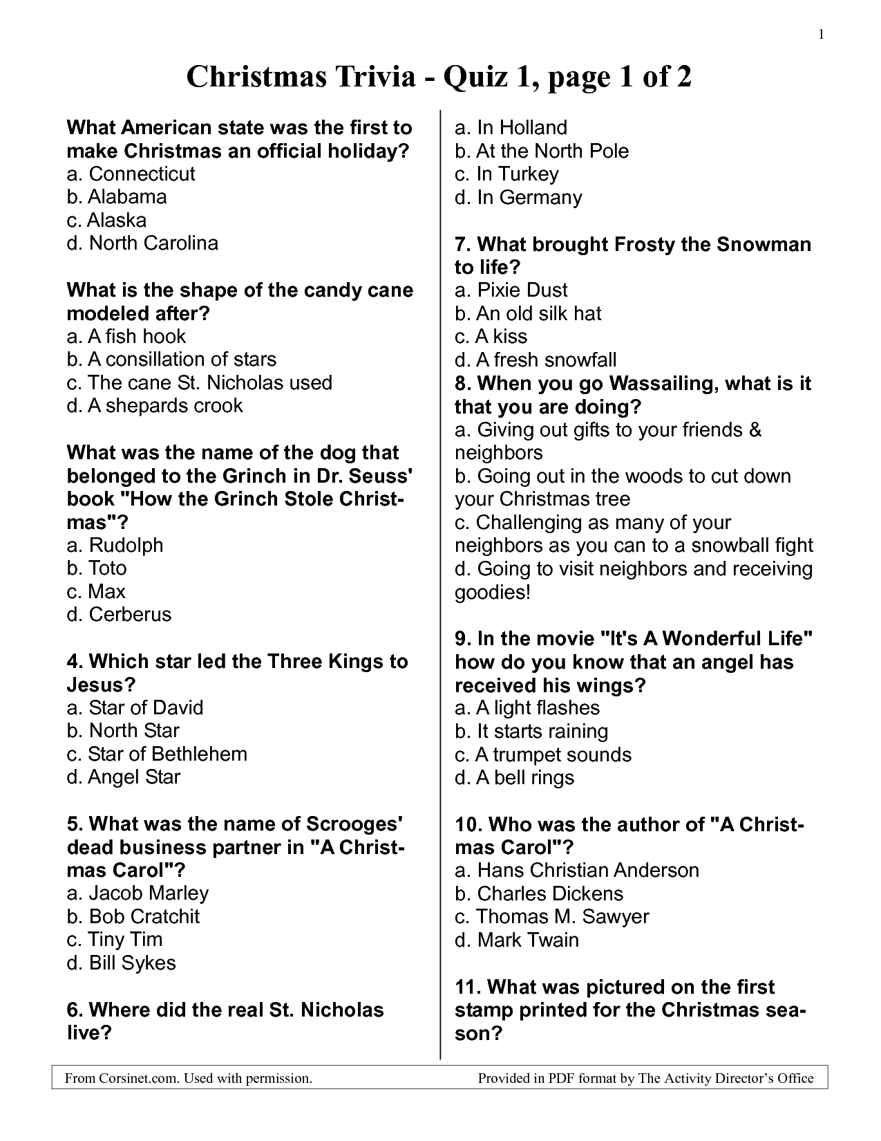 Holiday Trivia Questions And Answers Printables