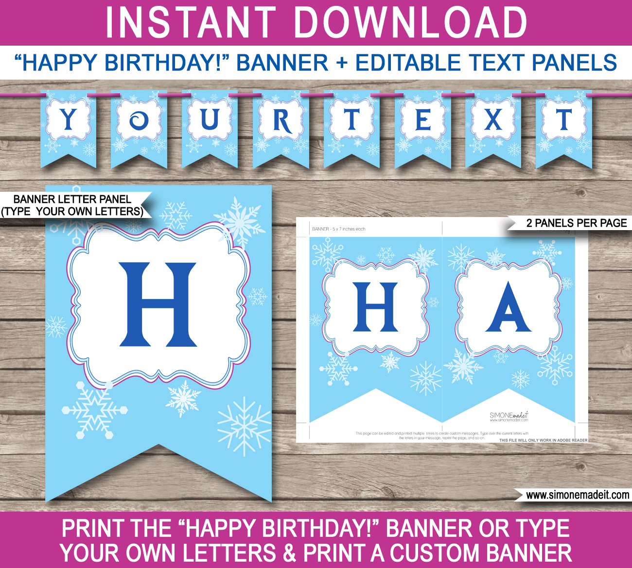 Frozen Party Banner Template | Birthday Banner | Editable Bunting - Frozen Birthday Banner Printable Free