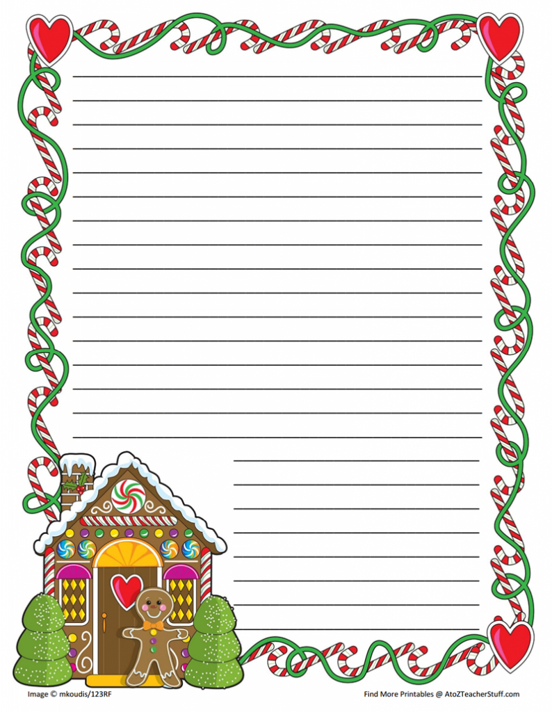 Gingerbread Printable Border Paper With And Without Lines | A To Z - Free Printable Thanksgiving Writing Paper