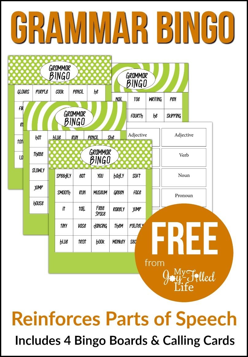 Grammar Bingo - Free Printable | Must Follow Faith &amp;amp; Family Bloggers - Free Printable Parts Of Speech Bingo