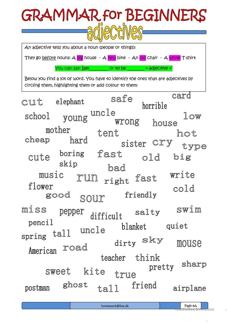 Grammar For Beginners: Adjectives B Worksheet - Free Esl Printable - Free Printable English Lessons For Beginners