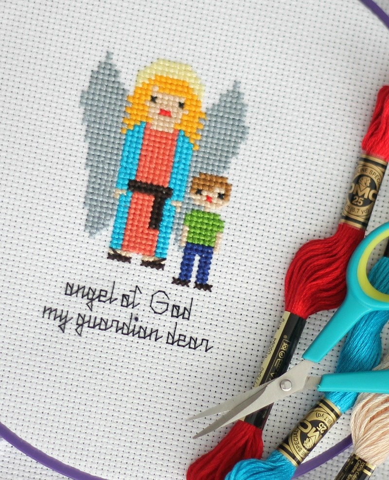 Guardian Angel Free Cross Stitch Pattern | Catholic Sprouts - Free Printable Cross Stitch Patterns Angels
