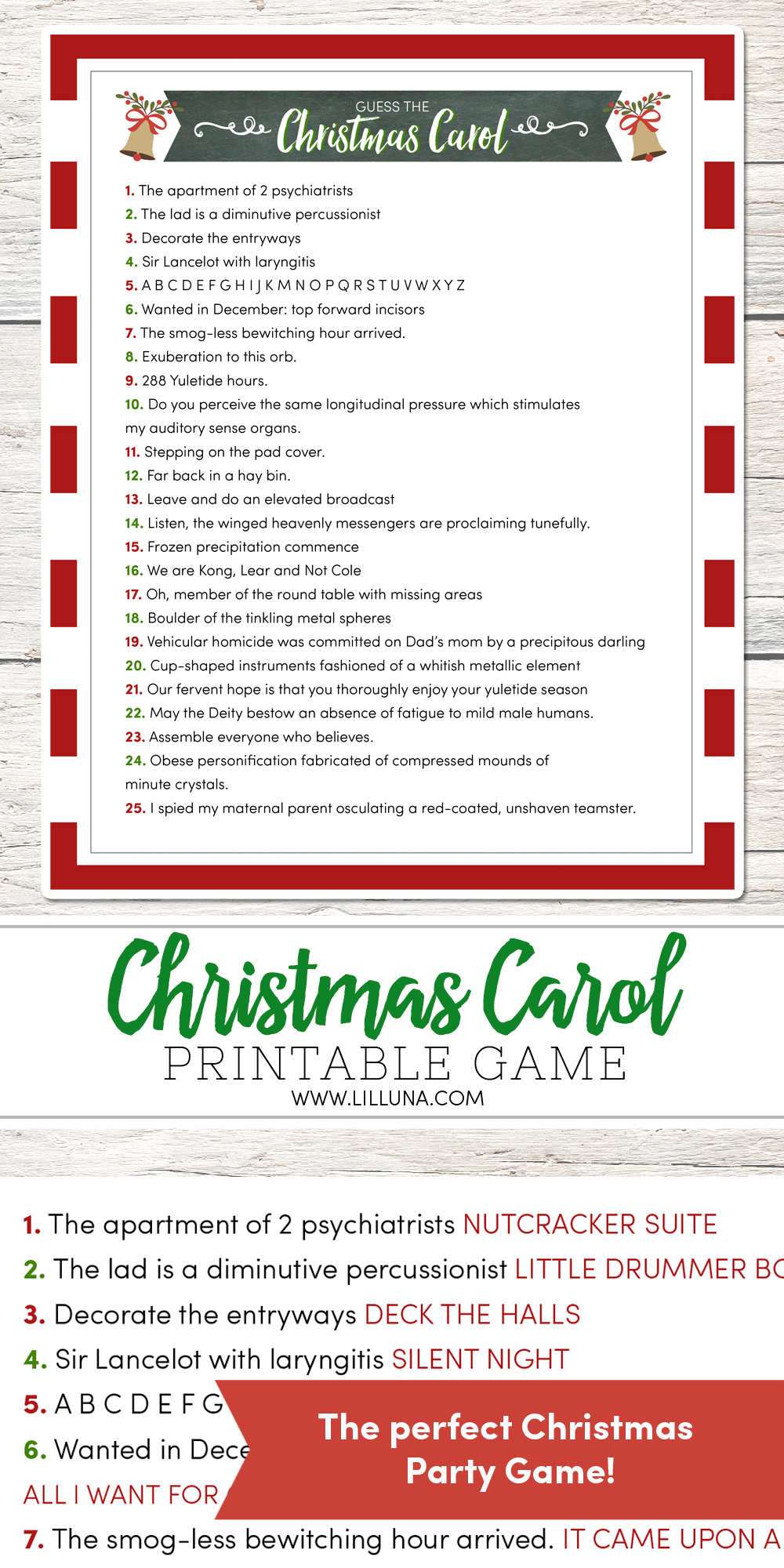 Guess The Christmas Carol Game | Lil&amp;#039; Luna | Christmas Party Games - Christmas Song Lyrics Game Free Printable