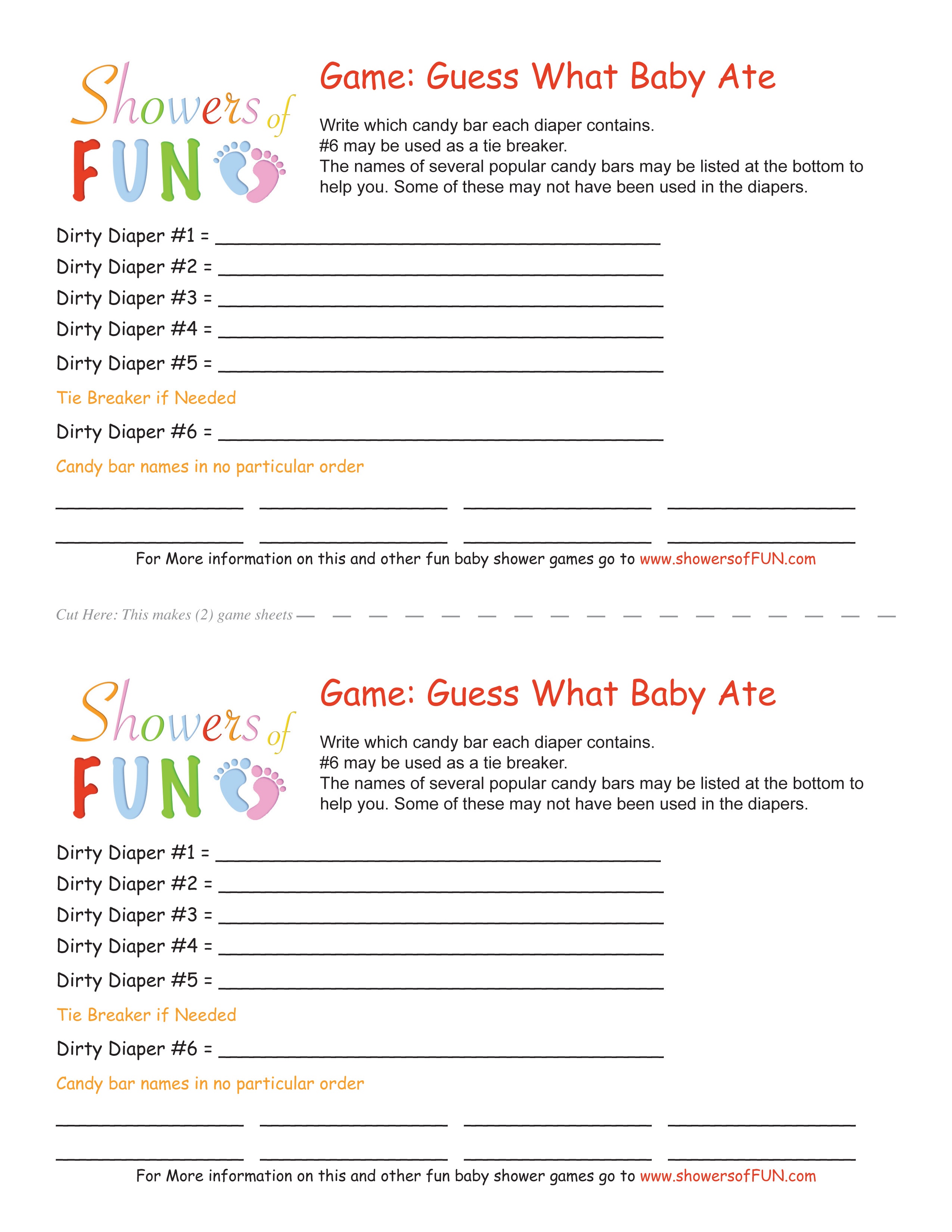 Guess What The Baby Ate - Candy Bar Dirty Diaper Game - Candy Bar Baby Shower Game Free Printable