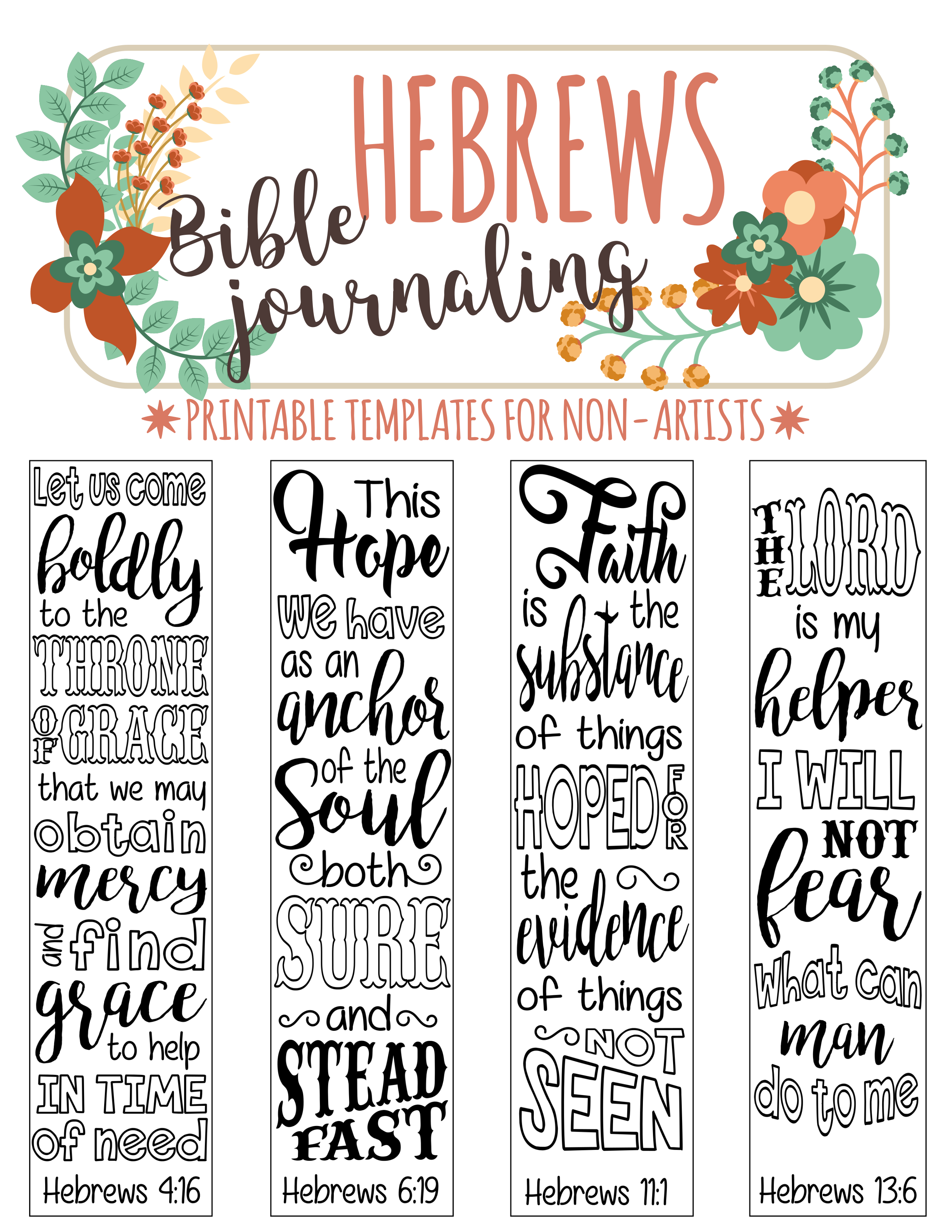 Hebrews - 4 Bible Journaling Printable Templates, Illustrated - Free Printable Bible Bookmarks Templates