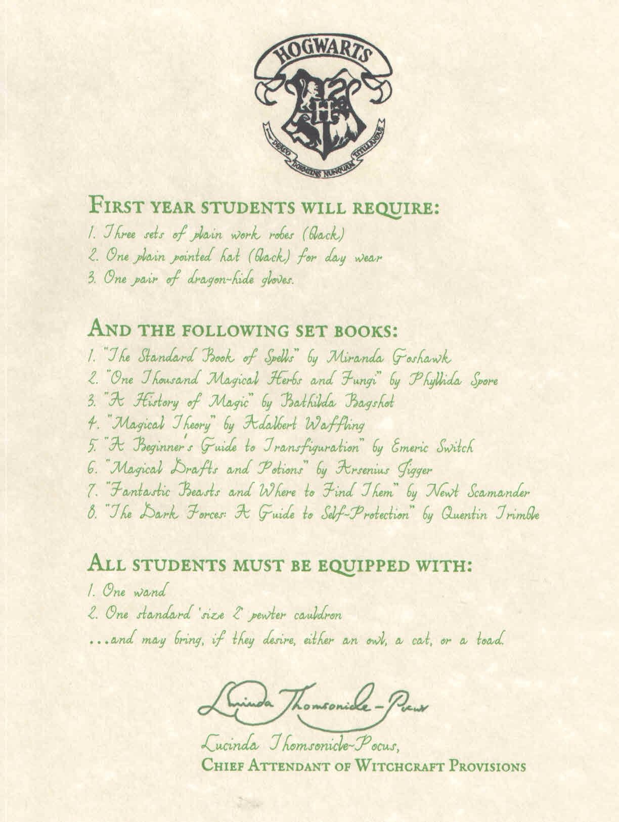Here Is Your List For Books And Equipment | Hogwarts School Of - Hogwarts Acceptance Letter Template Free Printable