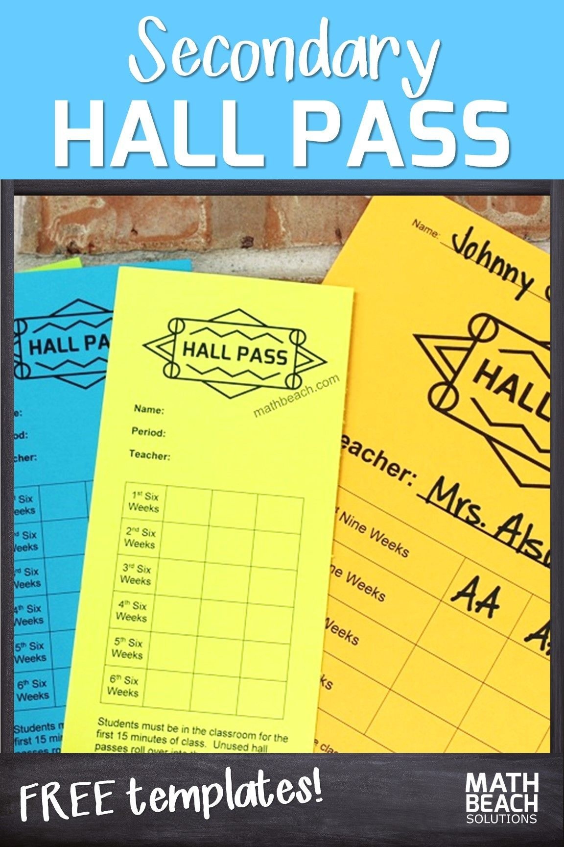 Hall Passes Elementary Middle School Free Classroom Activities Free