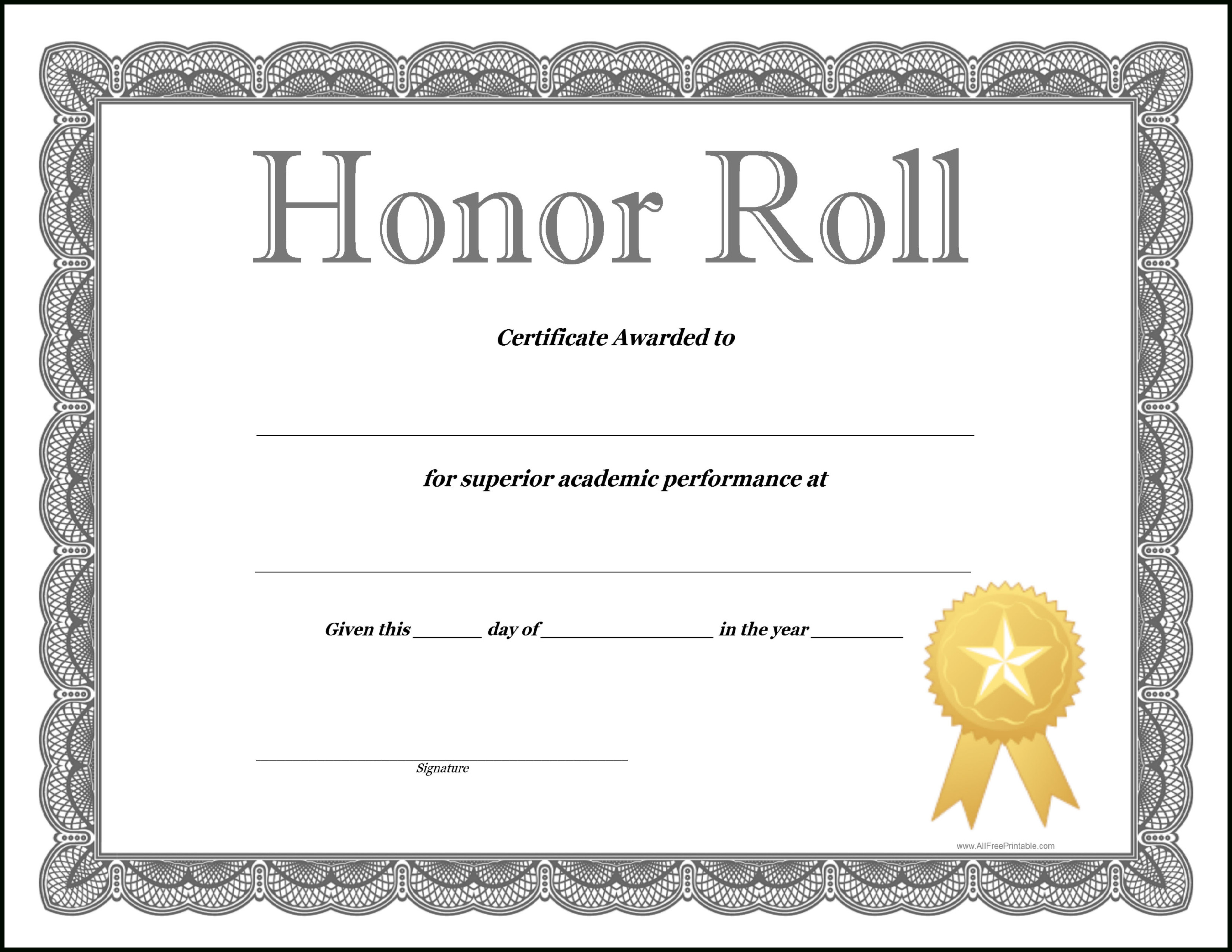 Printable Honor Roll Certificate Template Printable Templates