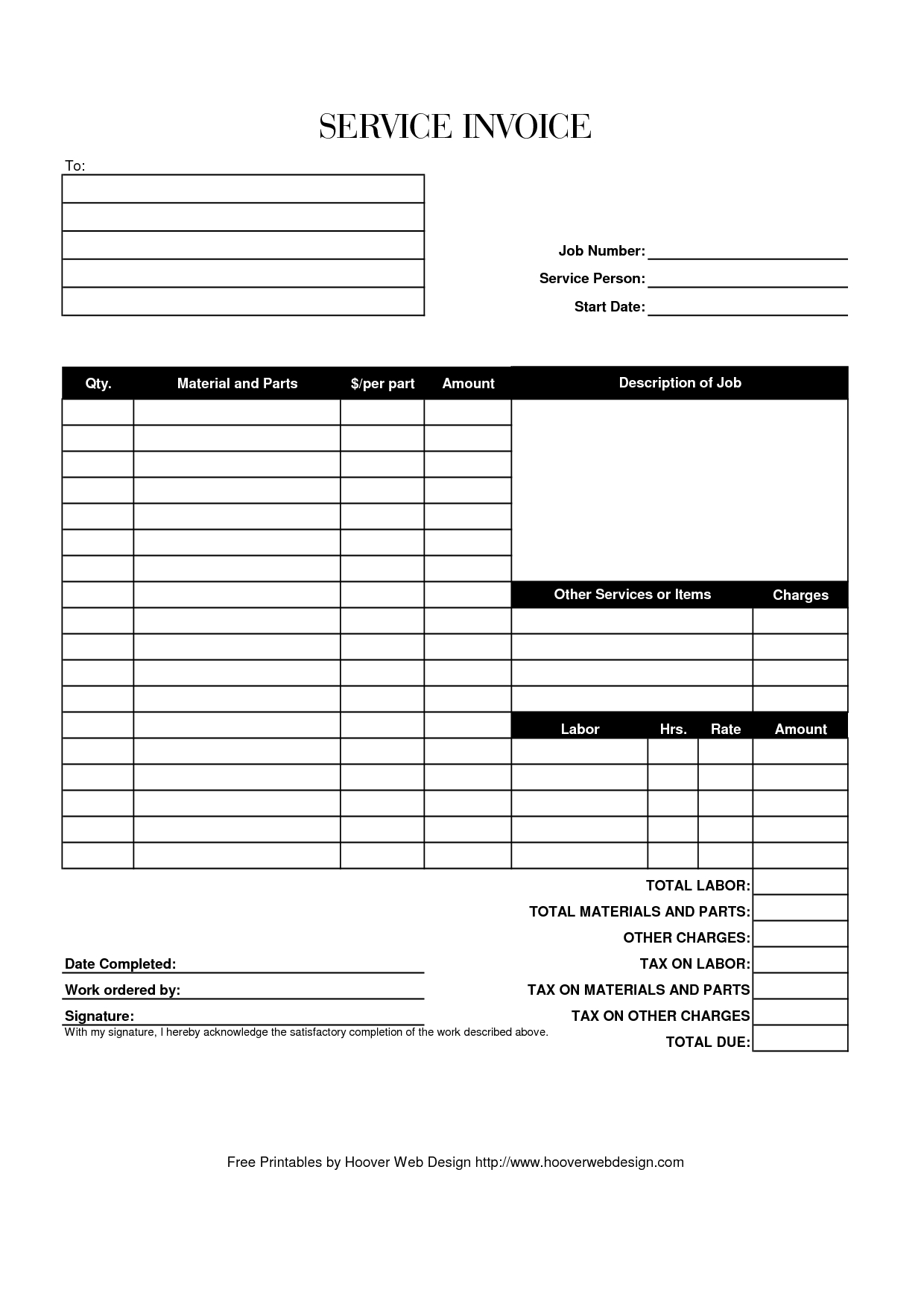 Hoover Receipts | Free Printable Service Invoice Template - Pdf - Free Invoices Online Printable
