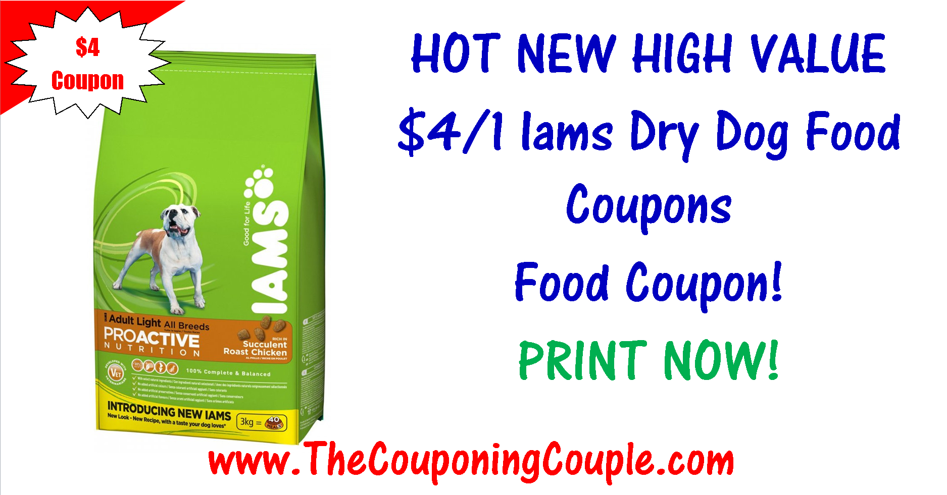 Huge Reset Iams Dry Dog Food Coupon ~ $4/1 Print Now! - Free Printable Scoop Away Coupons