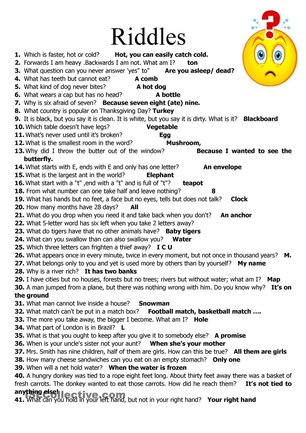 Free Printable Riddles With Answers Free Printable A To Z